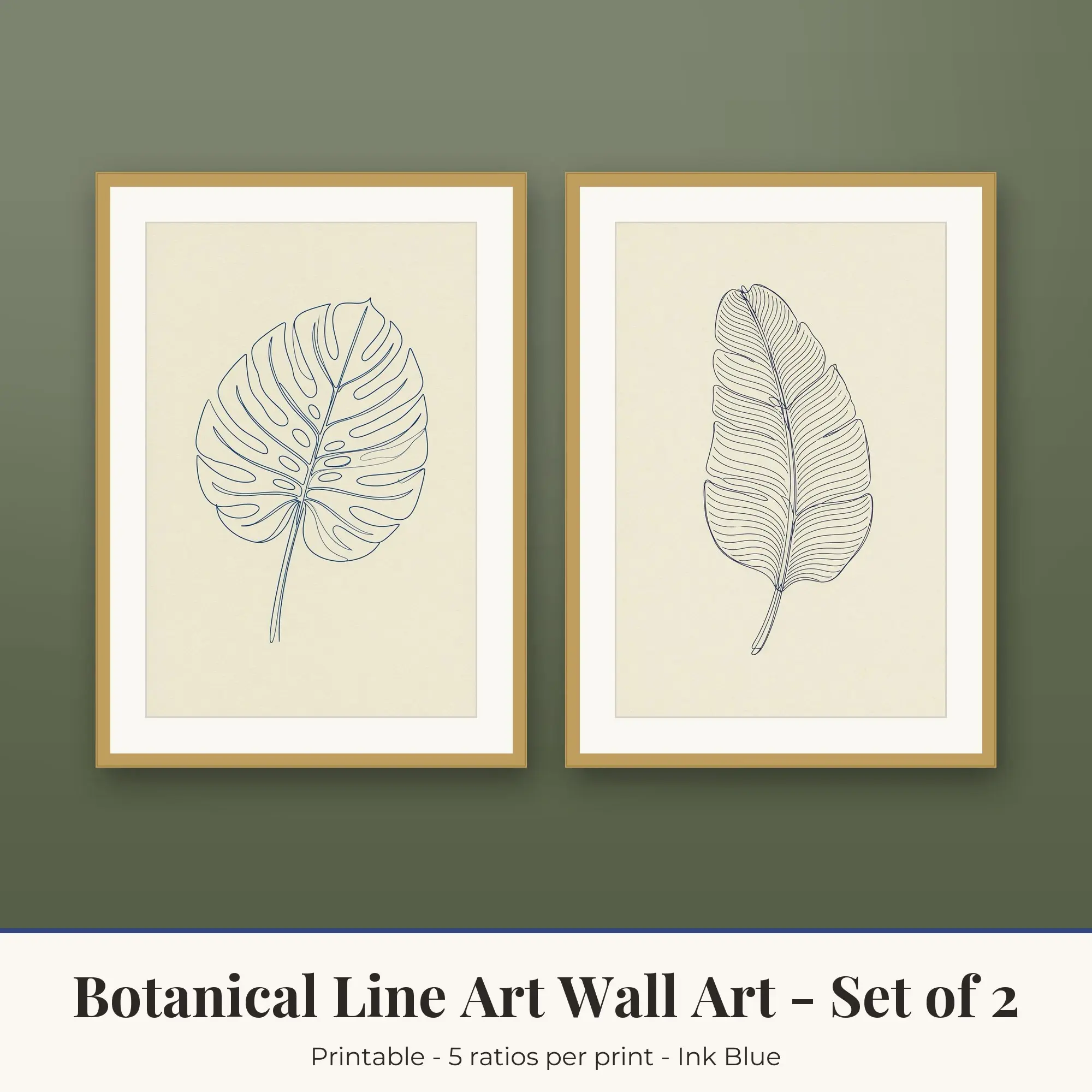 Botanical Line Art Printable Art Set of 2: Monstera and Banana Leaf preview