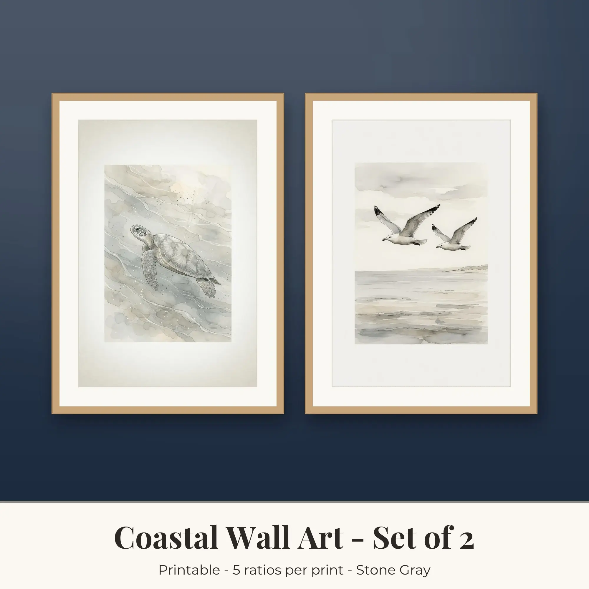 Sea Turtle and Seagulls Coastal Prints Set of 2, Printable Wall Art preview