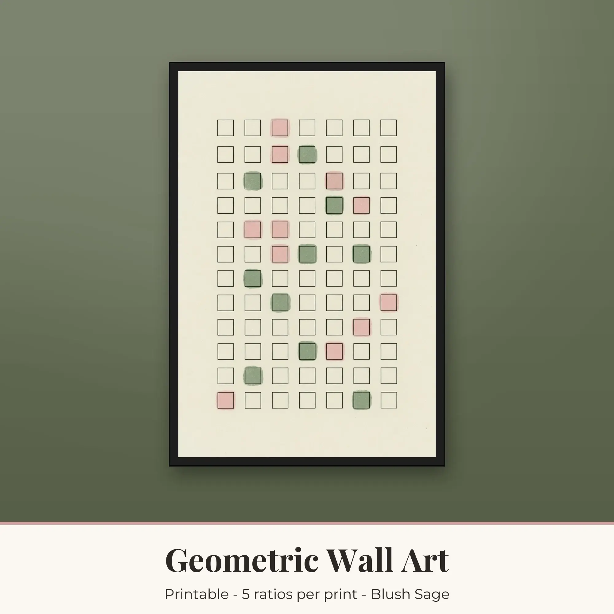 Printable Geometric Wall Art, Grid Study, Blush Sage Digital Download preview