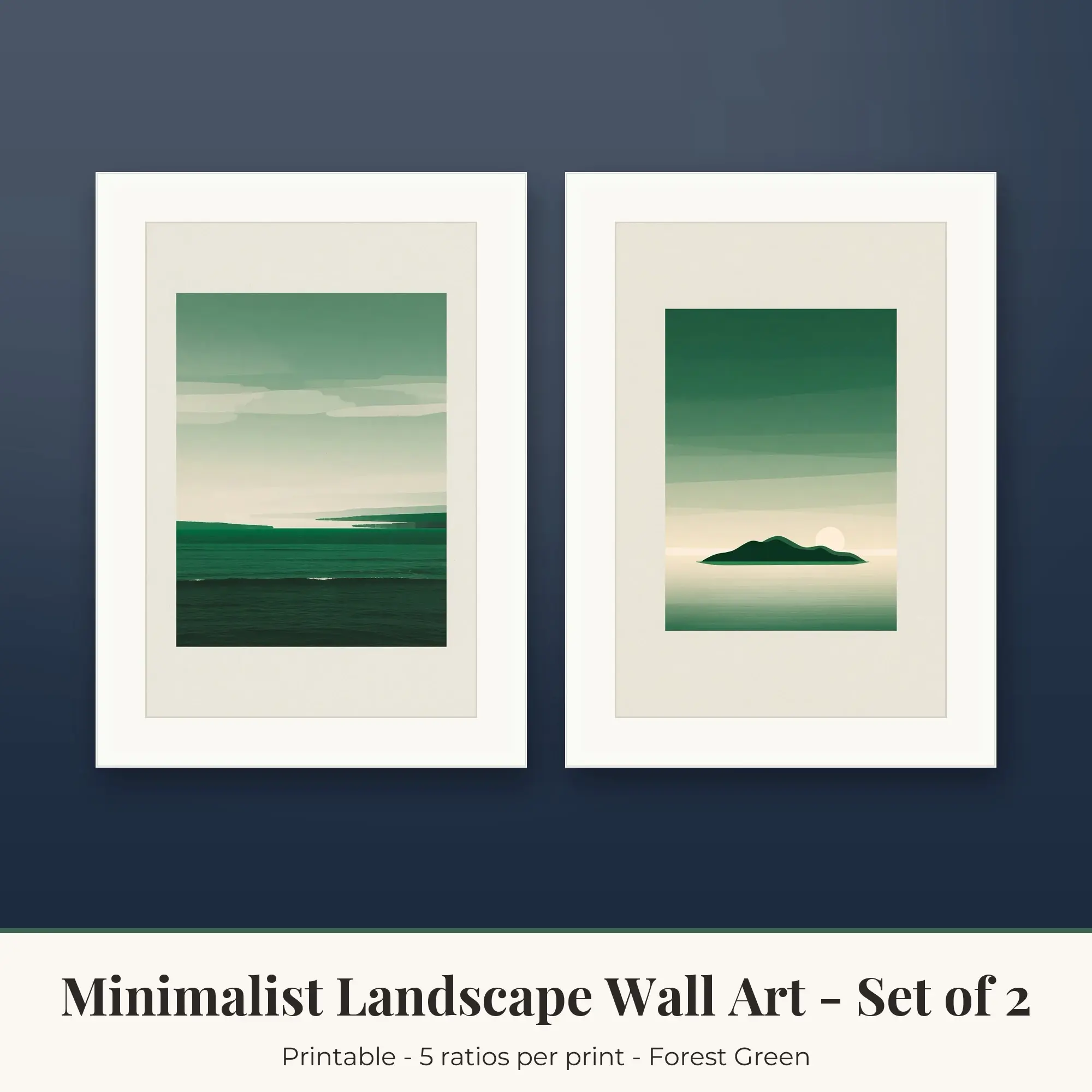 Island Sea Minimalist Landscape Set of 2 - Forest Green preview