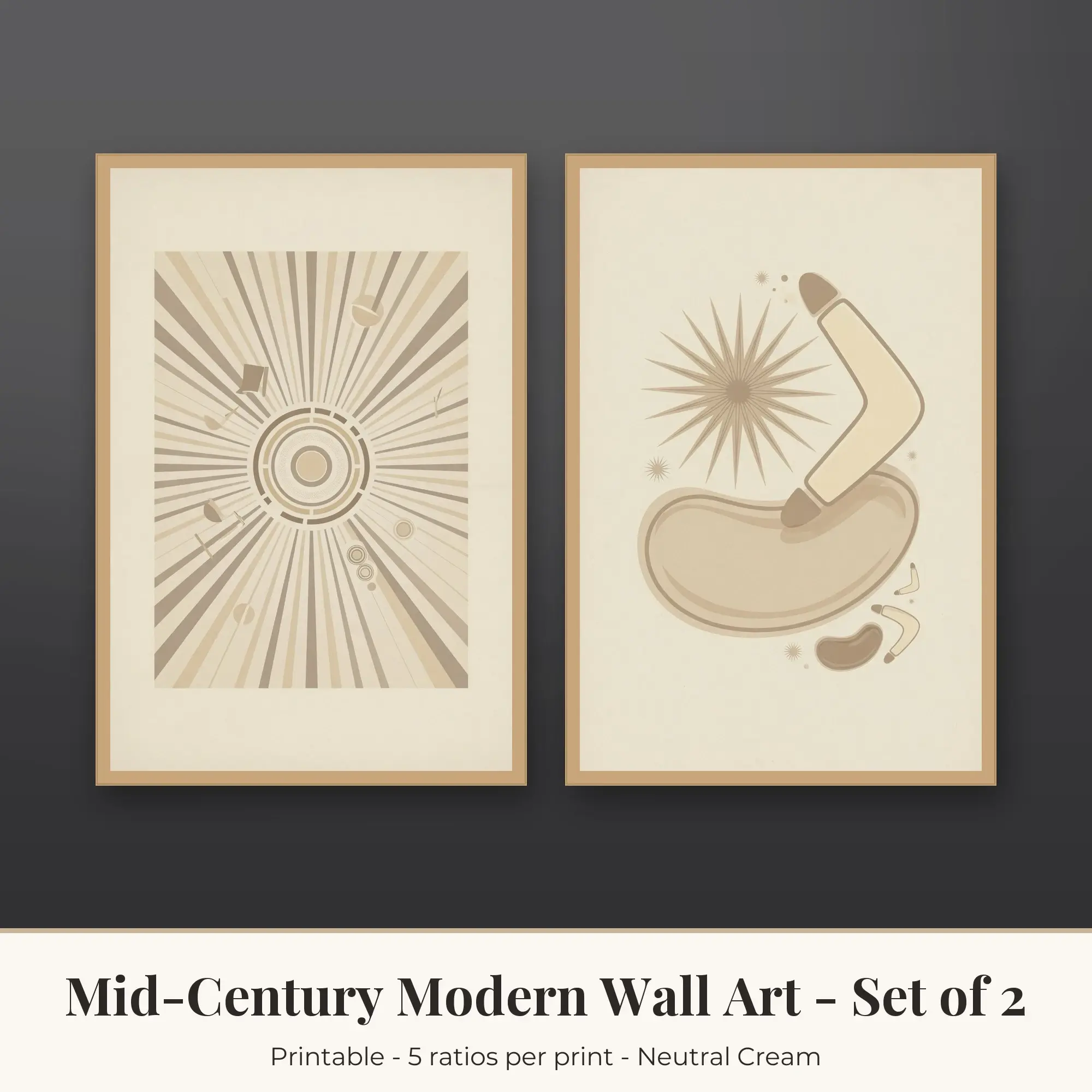 Mid-Century Modern Printable Art Set of 2: Sunburst and Atomic Shapes preview