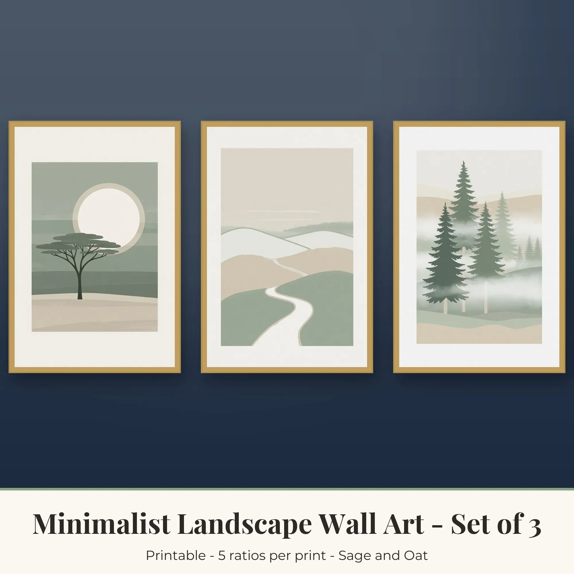 Minimalist Landscape Set of 3: Foggy Pines, Sage and Oat preview
