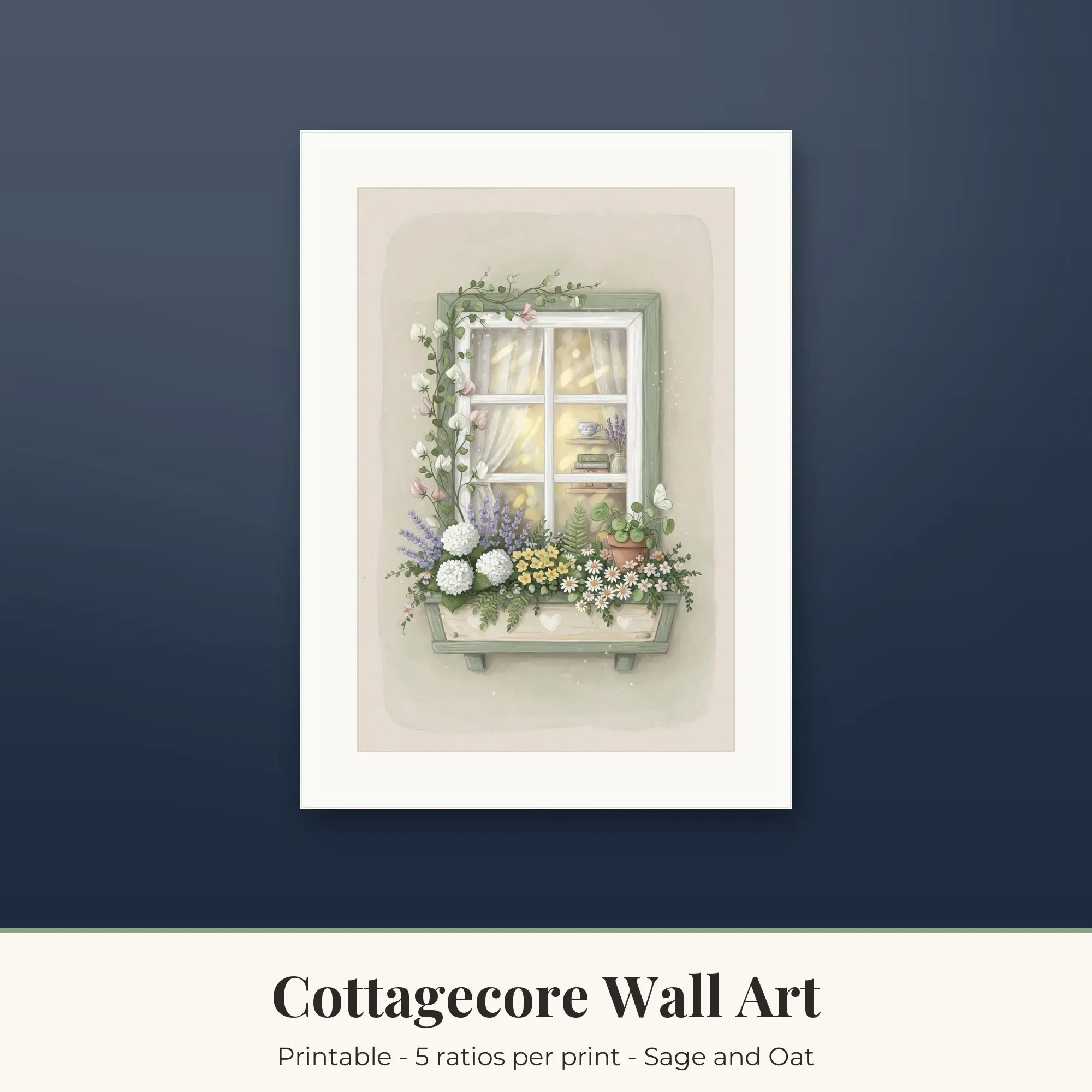 Cottagecore Wall Art Print, Sage and Oat Morning Window preview