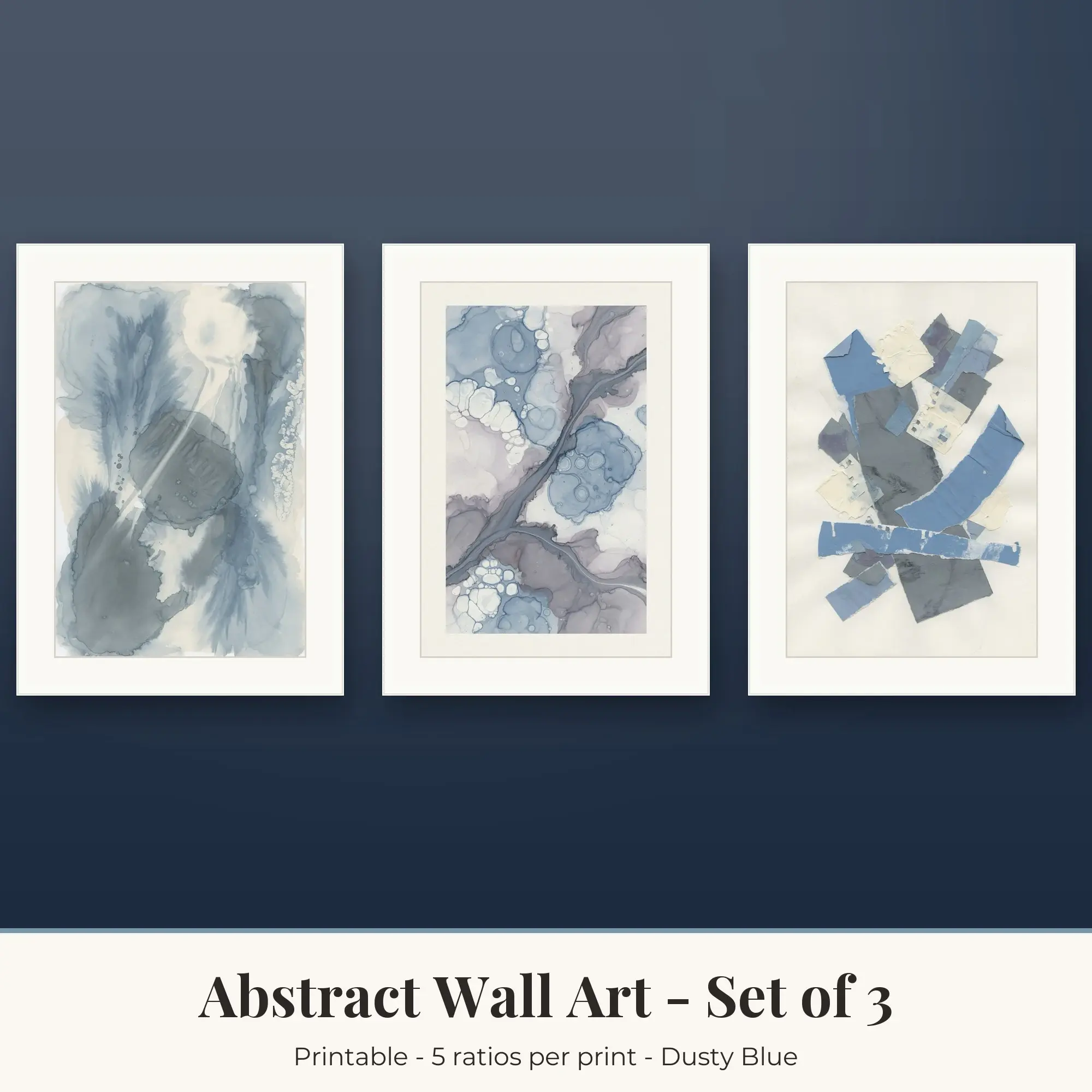 Abstract Printable Art Set of 3: Ink Wash, Fluid Art & Torn Paper preview