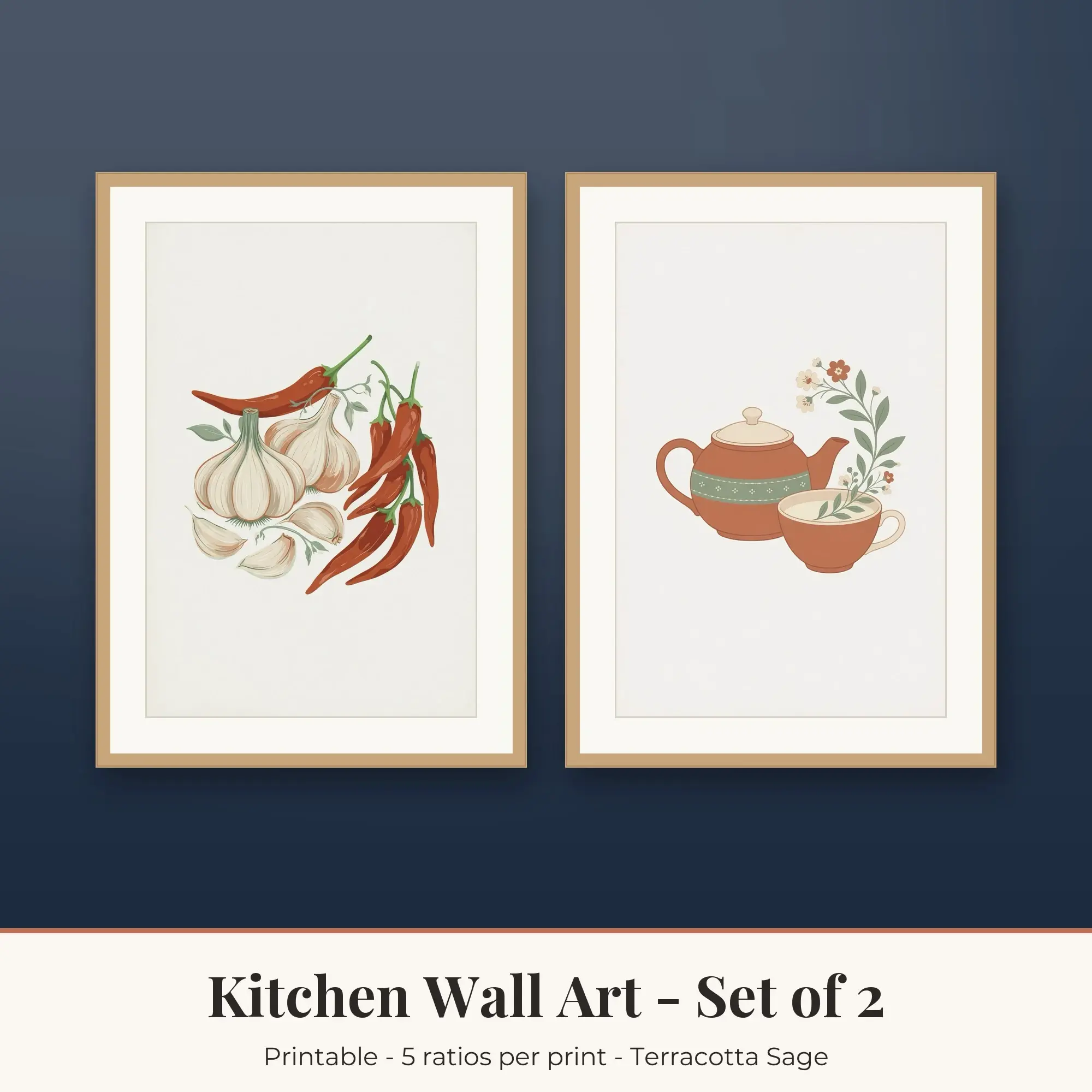 Kitchen Printable Art Set of 2: Garlic and Chili and Tea Time preview