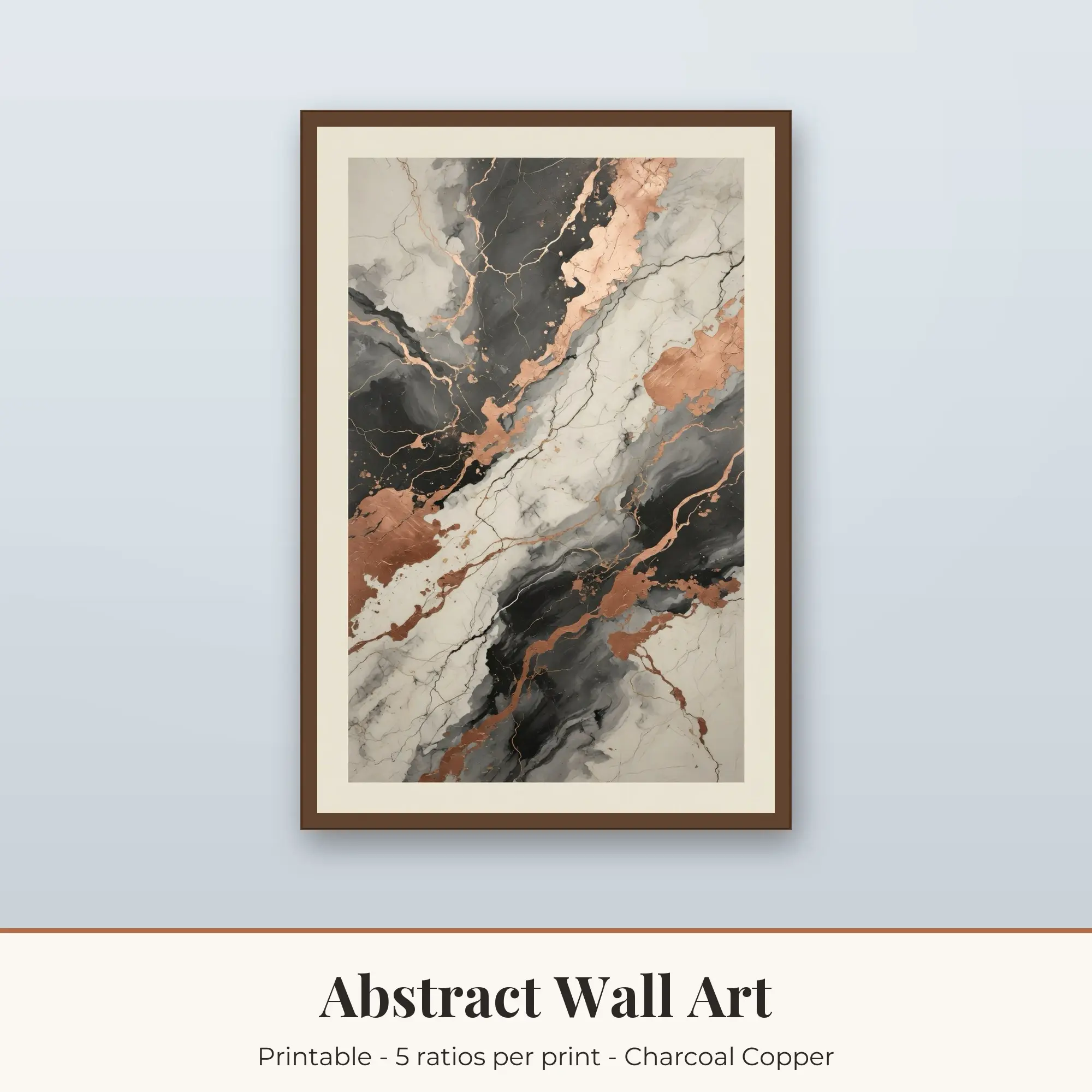 Abstract Wall Art Print, Charcoal Copper Marble Veins preview