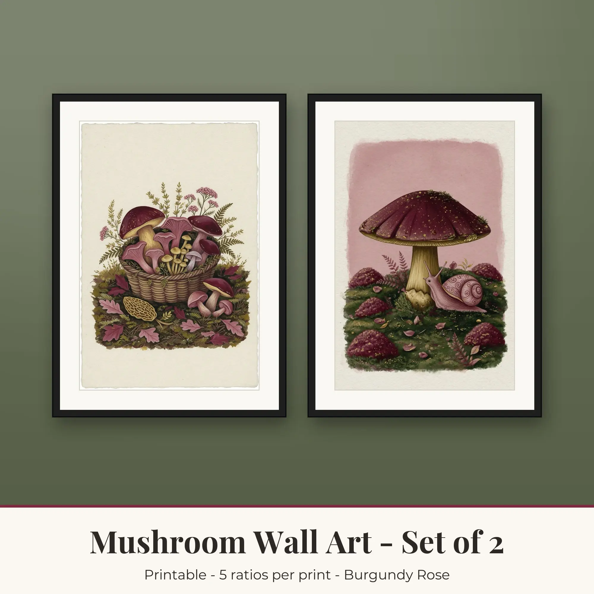 Mushroom Printable Art Set of 2: Forager Basket and Moss Cap preview