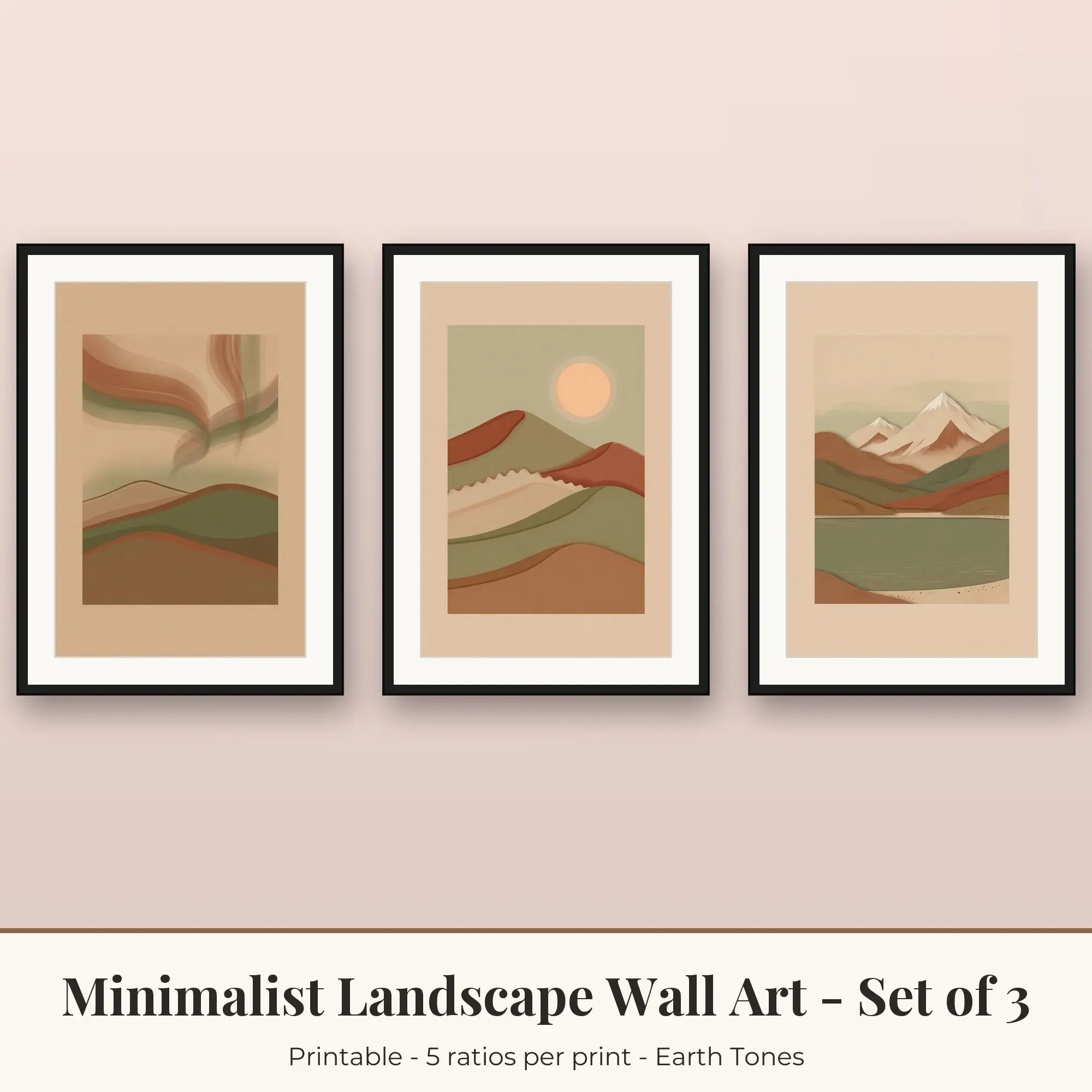 Desert Dunes Minimalist Landscape Set of 3 - Earth Tones preview
