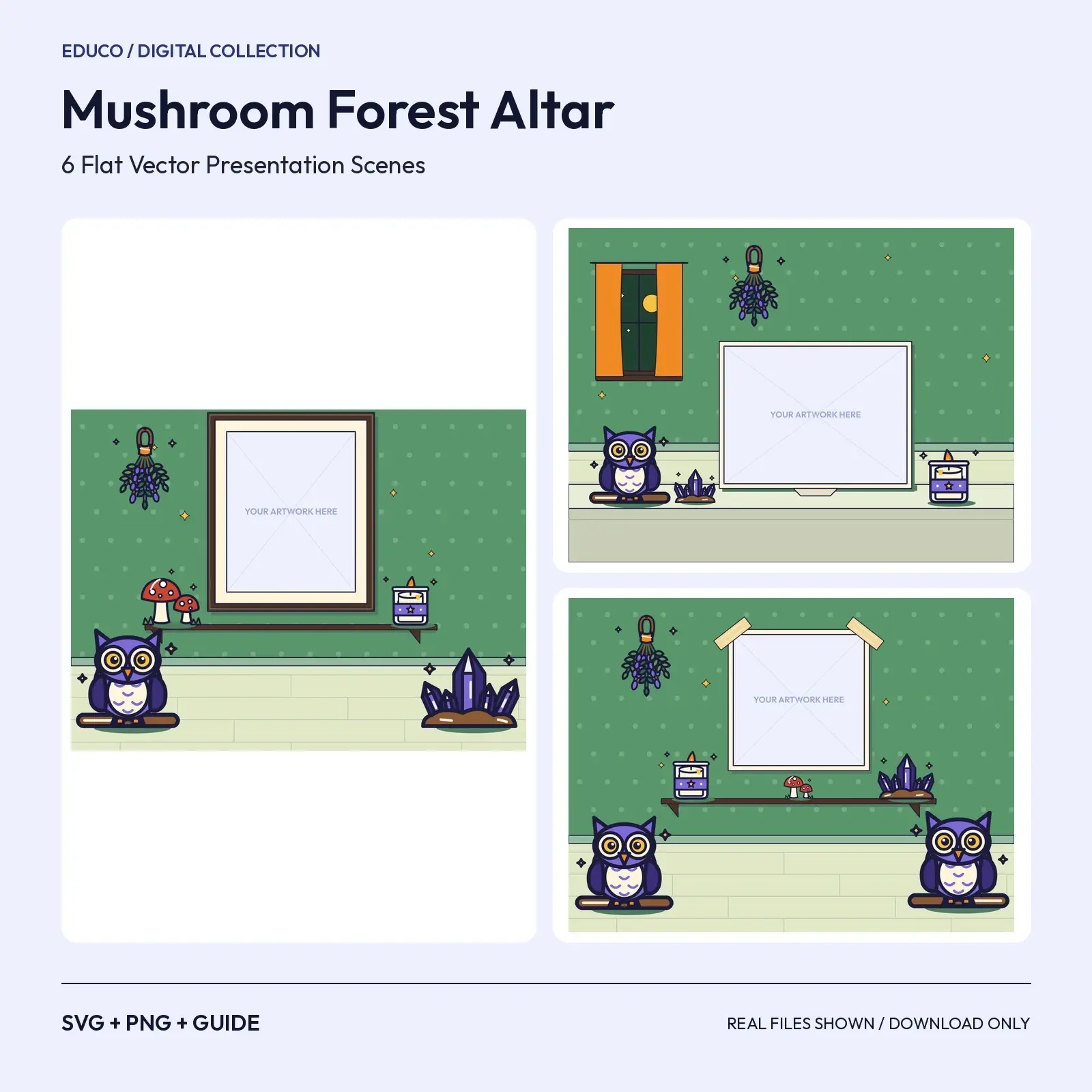 Mushroom Forest Altar – 6 Flat Vector Witchy Presentation Scenes preview