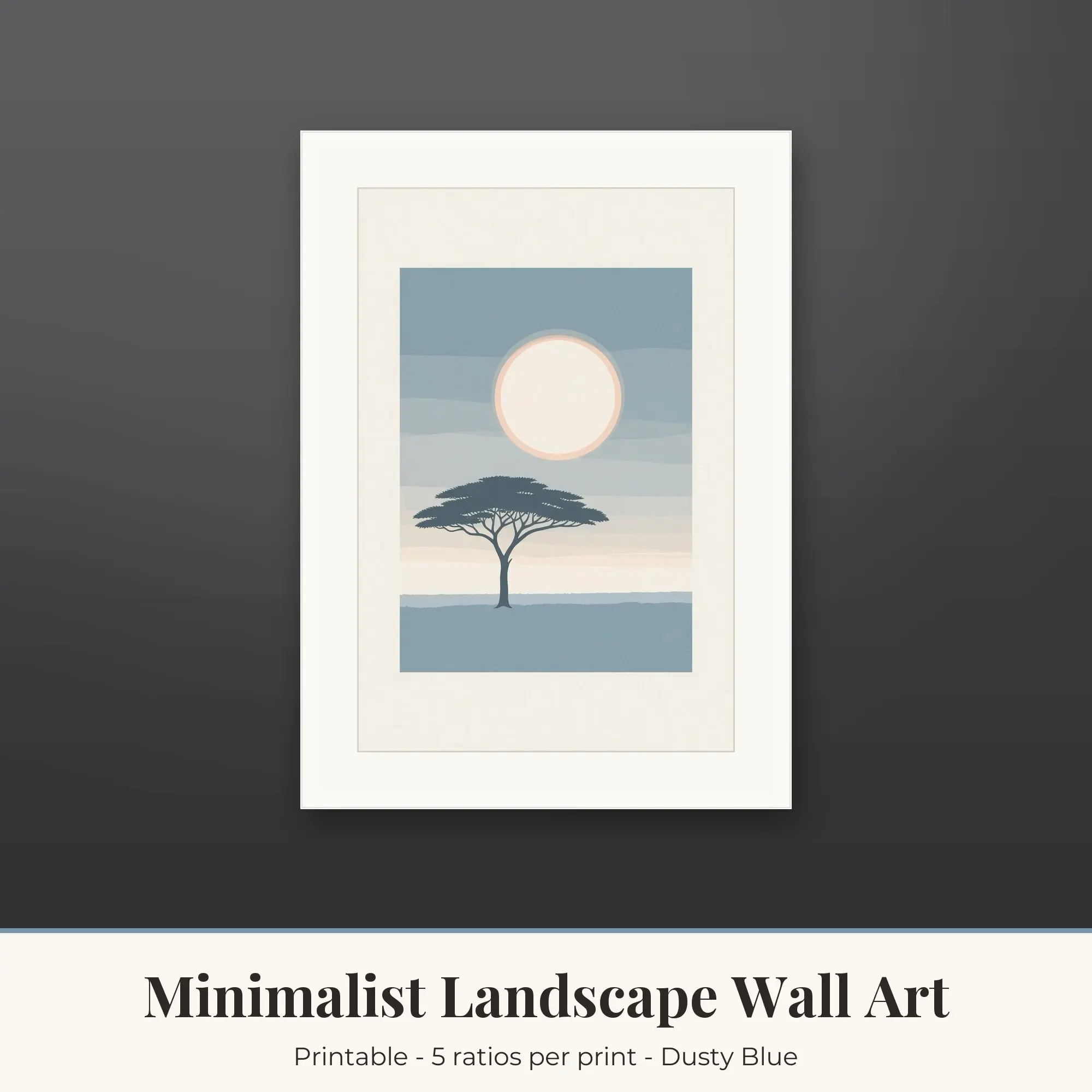 Minimalist Landscape Wall Art Print - Savanna Sun - Dusty Blue preview