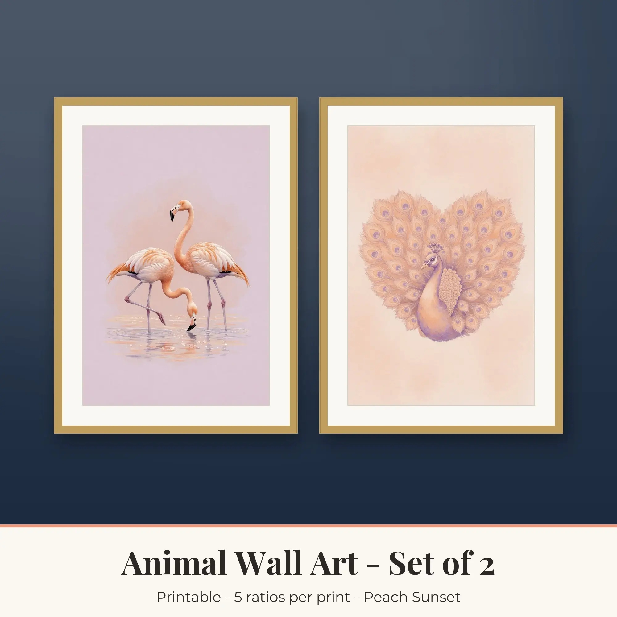 Animal Printable Art Set of 2: Flamingos and Peacock preview