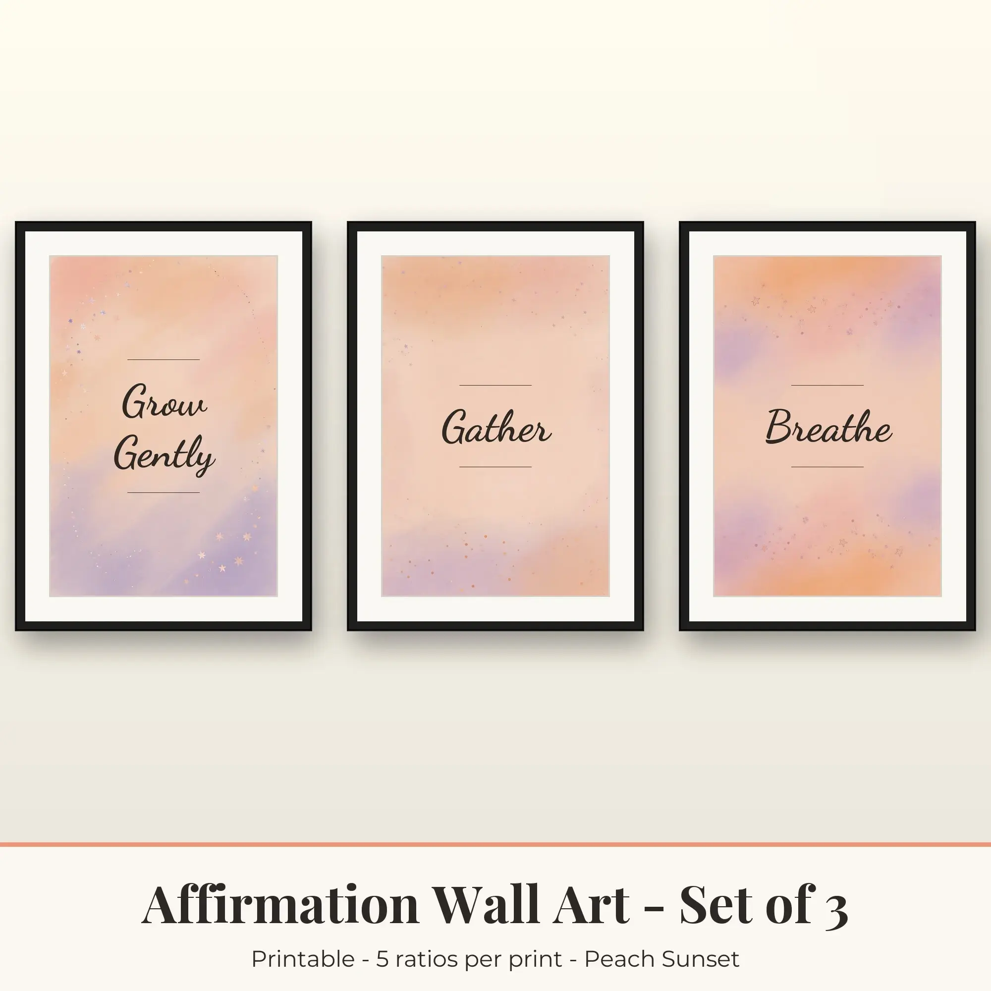 Affirmation Printable Art Set of 3: Grow Gently, Gather & Breathe preview