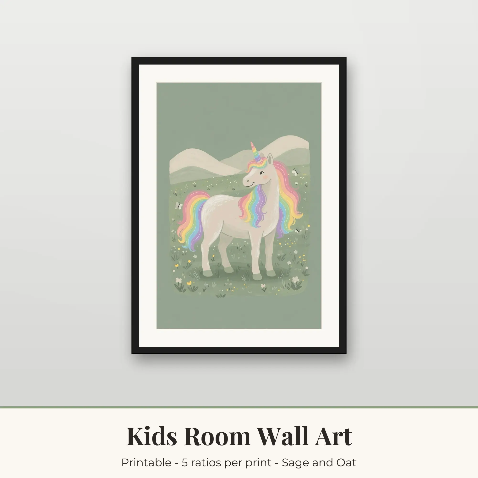 Unicorn Meadow Wall Art Print | Kids Room Digital Prints preview