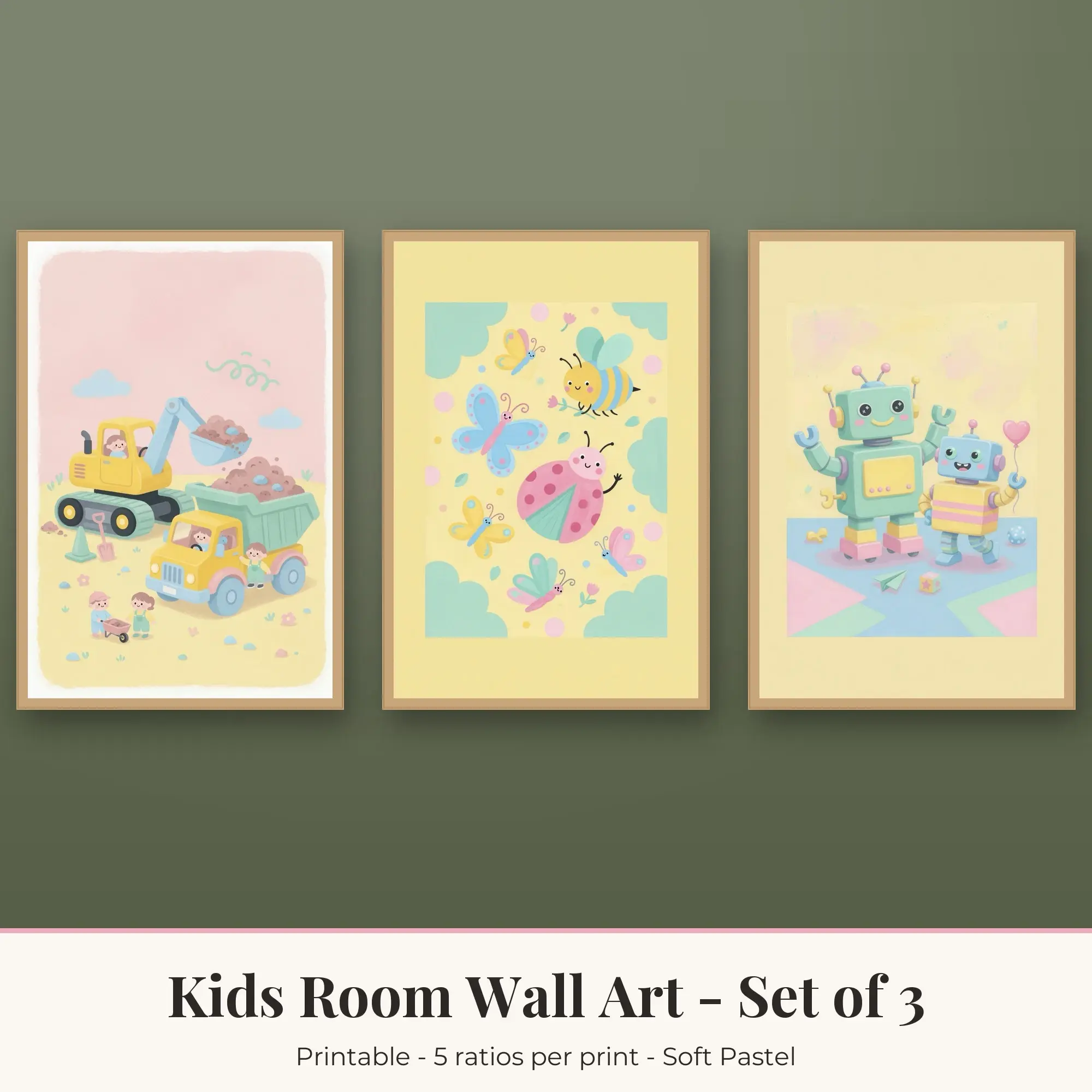 Bugs and Butterflies Kids Room Set of 3 - Soft Pastel preview