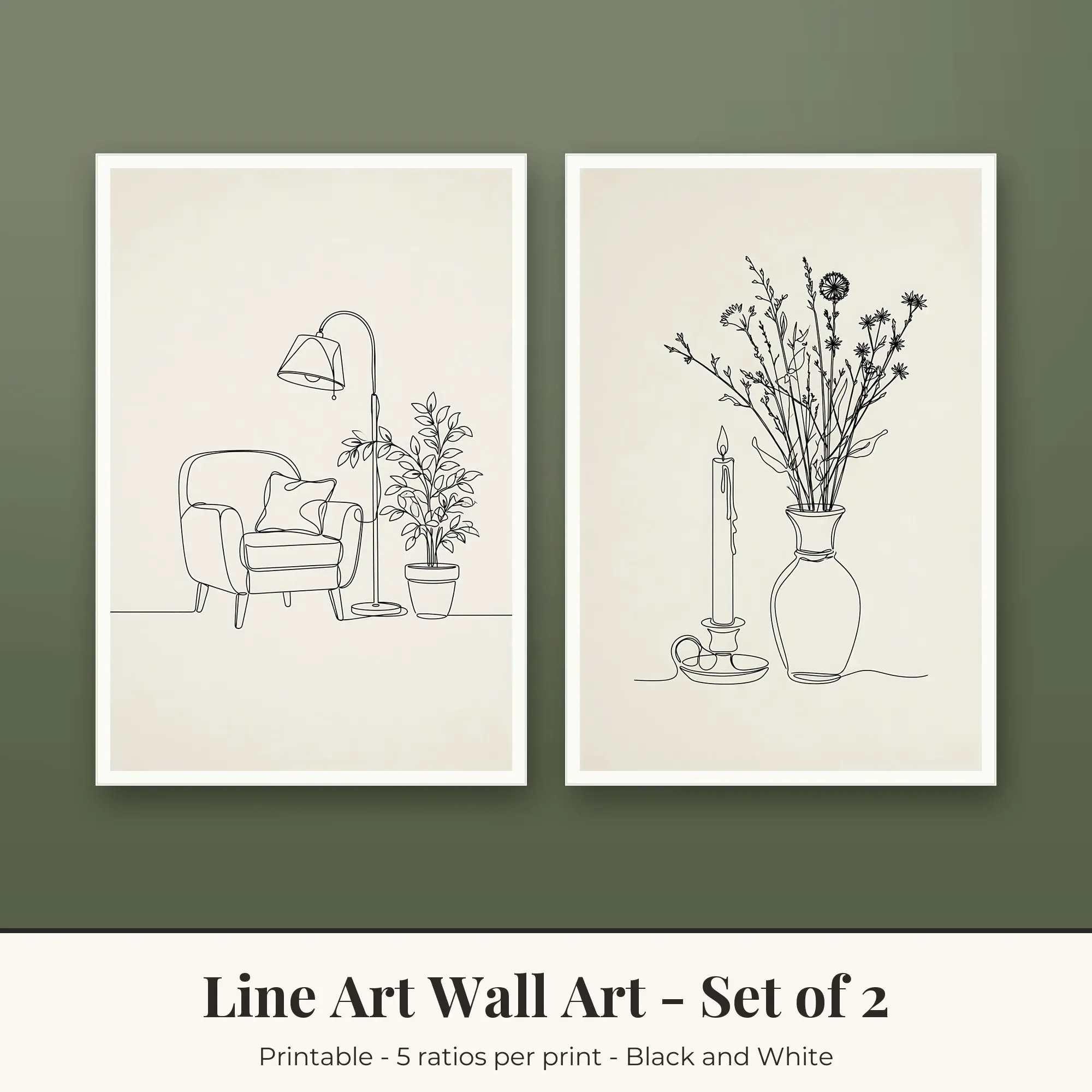 Line Art Set of 2: Reading Chair, Black and White preview