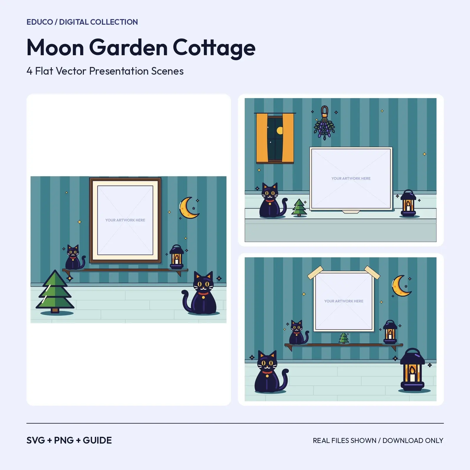 Moon Garden Cottage – 4 Flat Vector Witchy Presentation Scenes preview
