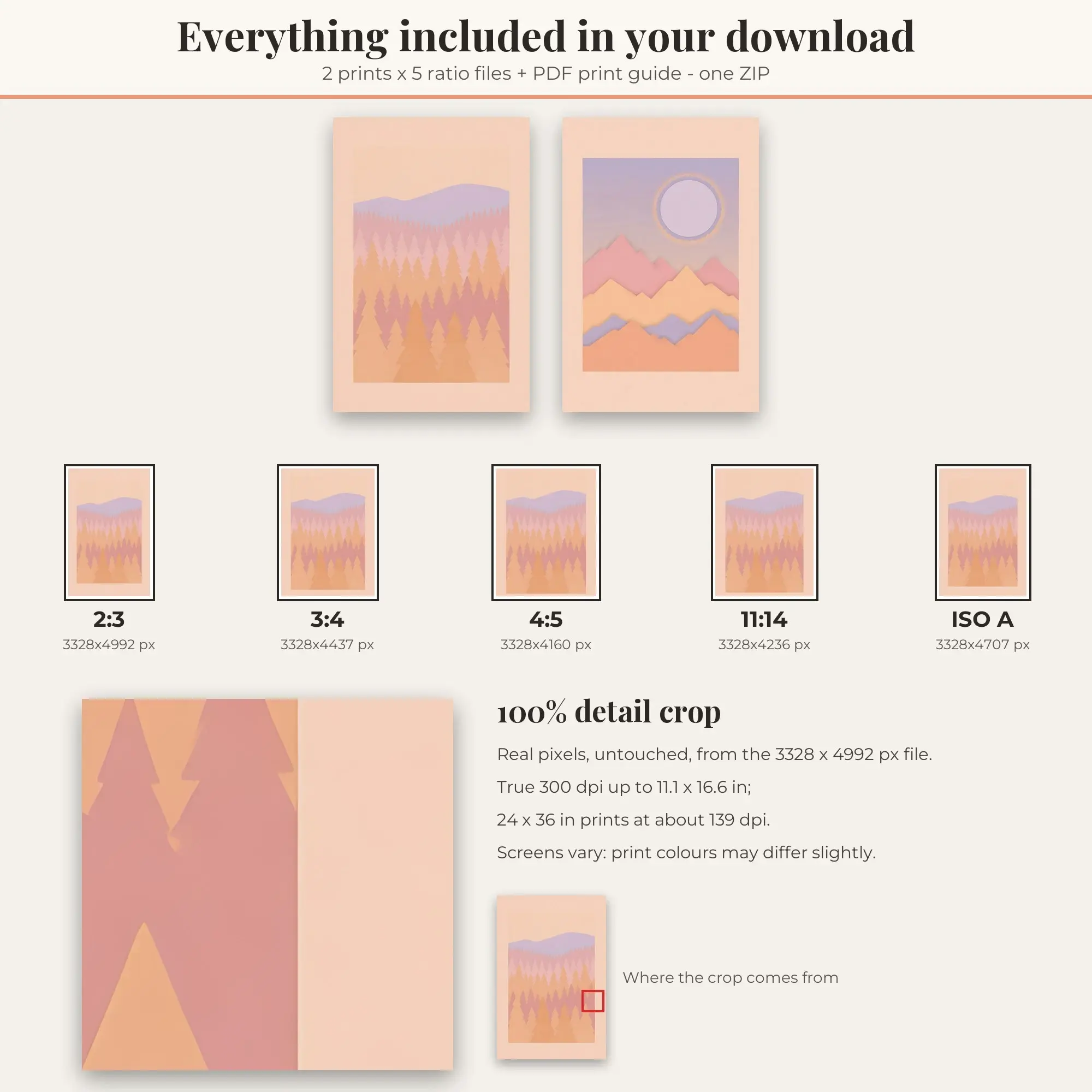 Forest Layers Minimalist Landscape Set of 2 - Peach Sunset, preview 2 of 2