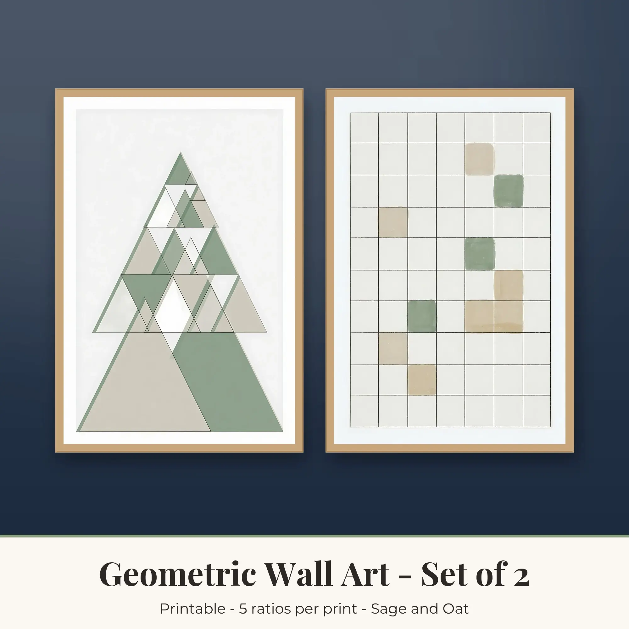 Geometric Wall Art Set of 2, Triangles and Grid Study, Printable preview