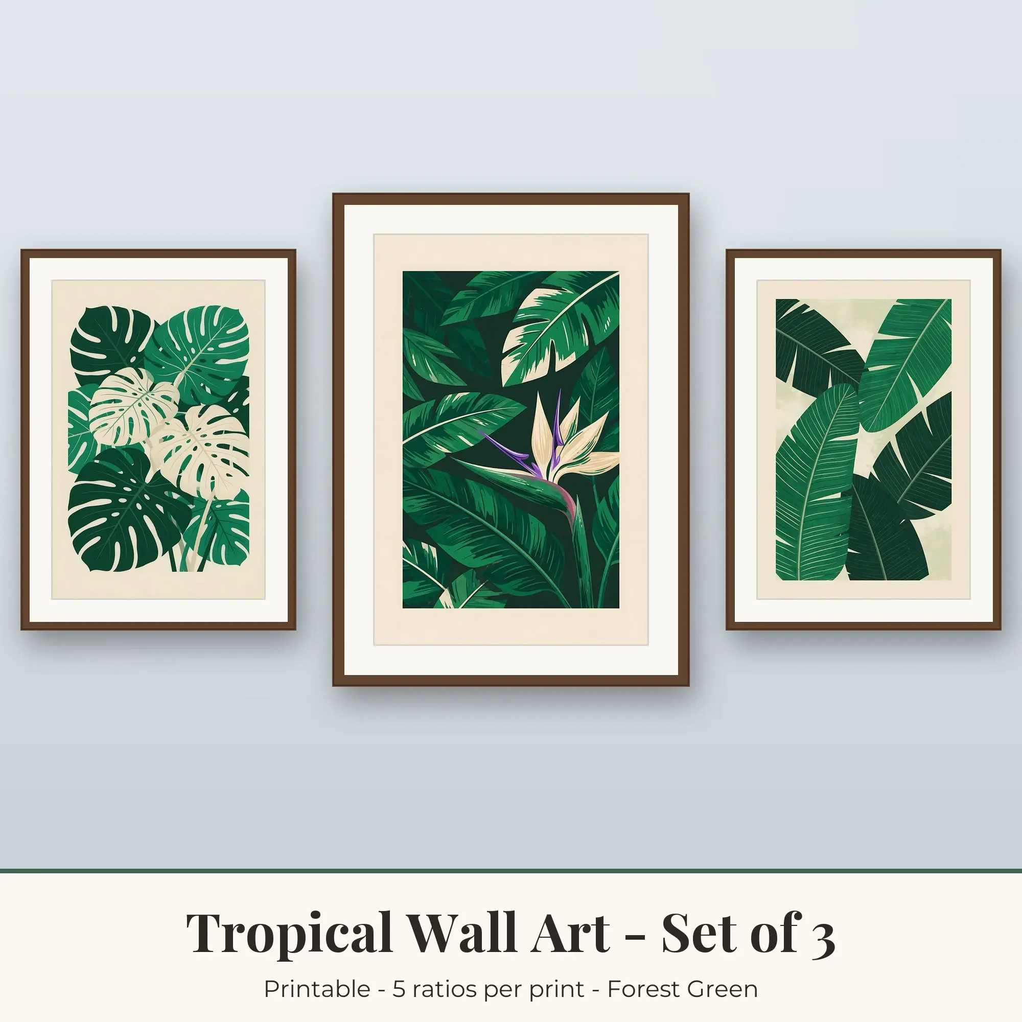 Monstera Leaves Tropical Set of 3 - Forest Green, preview 1 of 2