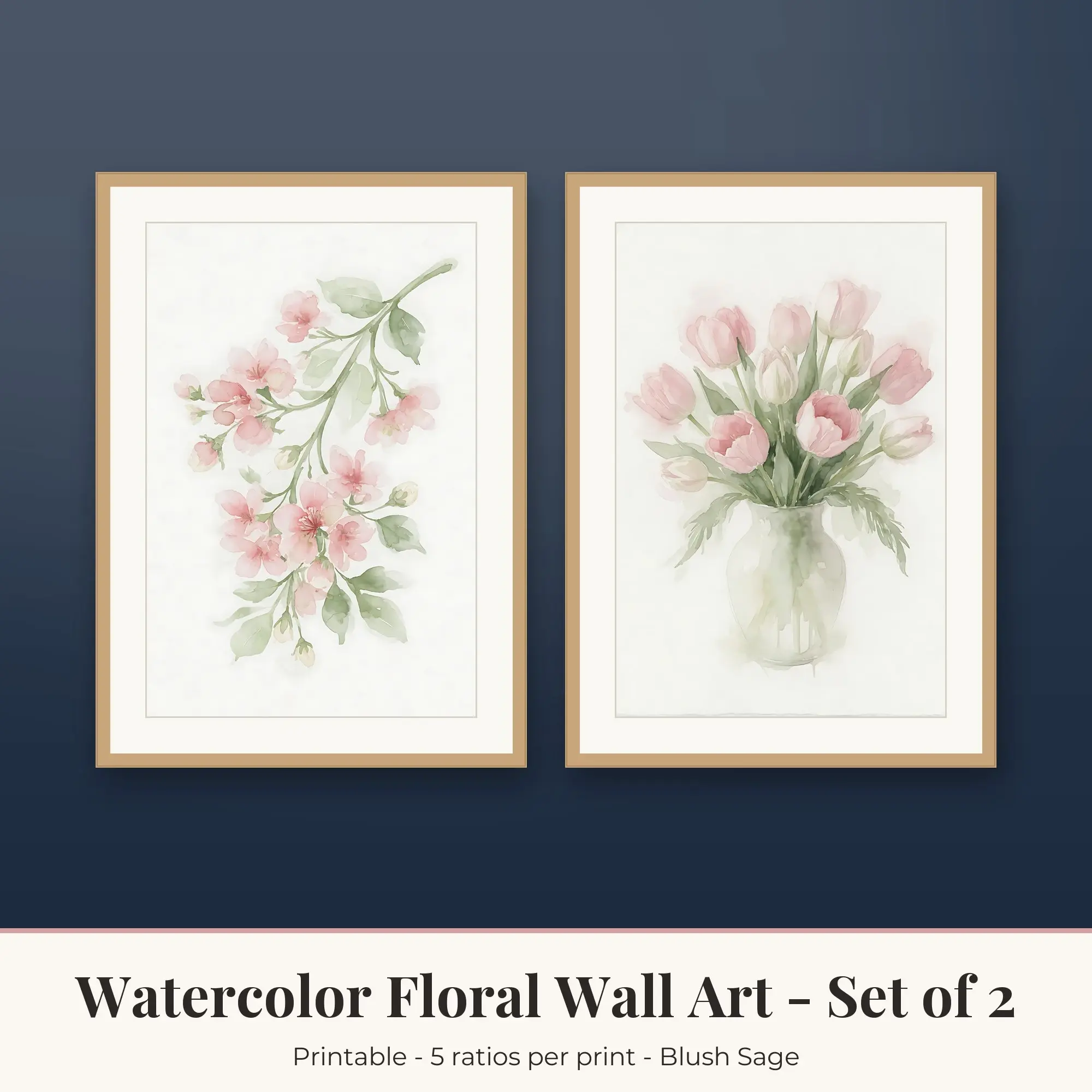 Tulips Watercolor Floral Set of 2 - Blush Sage preview