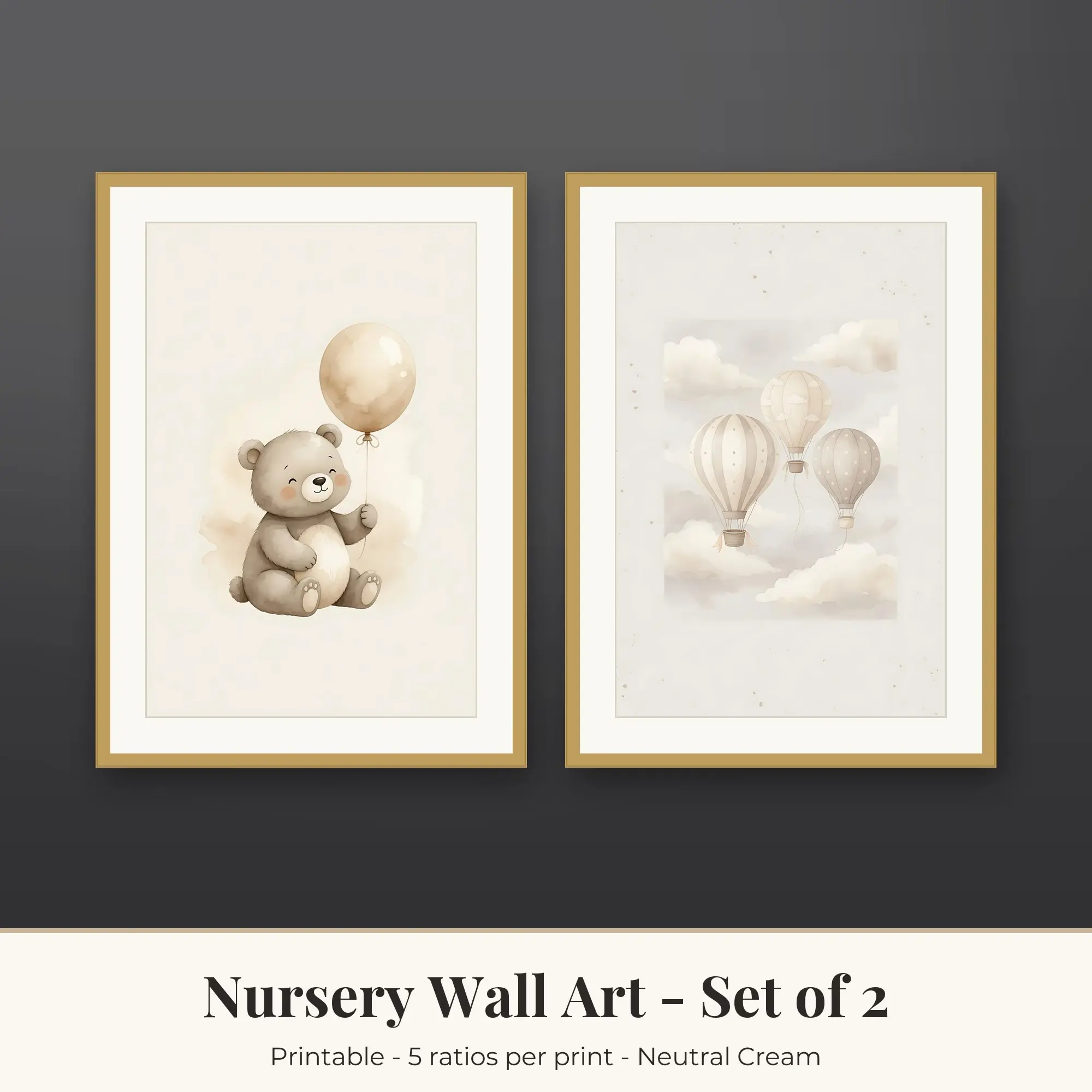 Nursery Set of 2: Baby Bear, Neutral Cream, preview 1 of 2