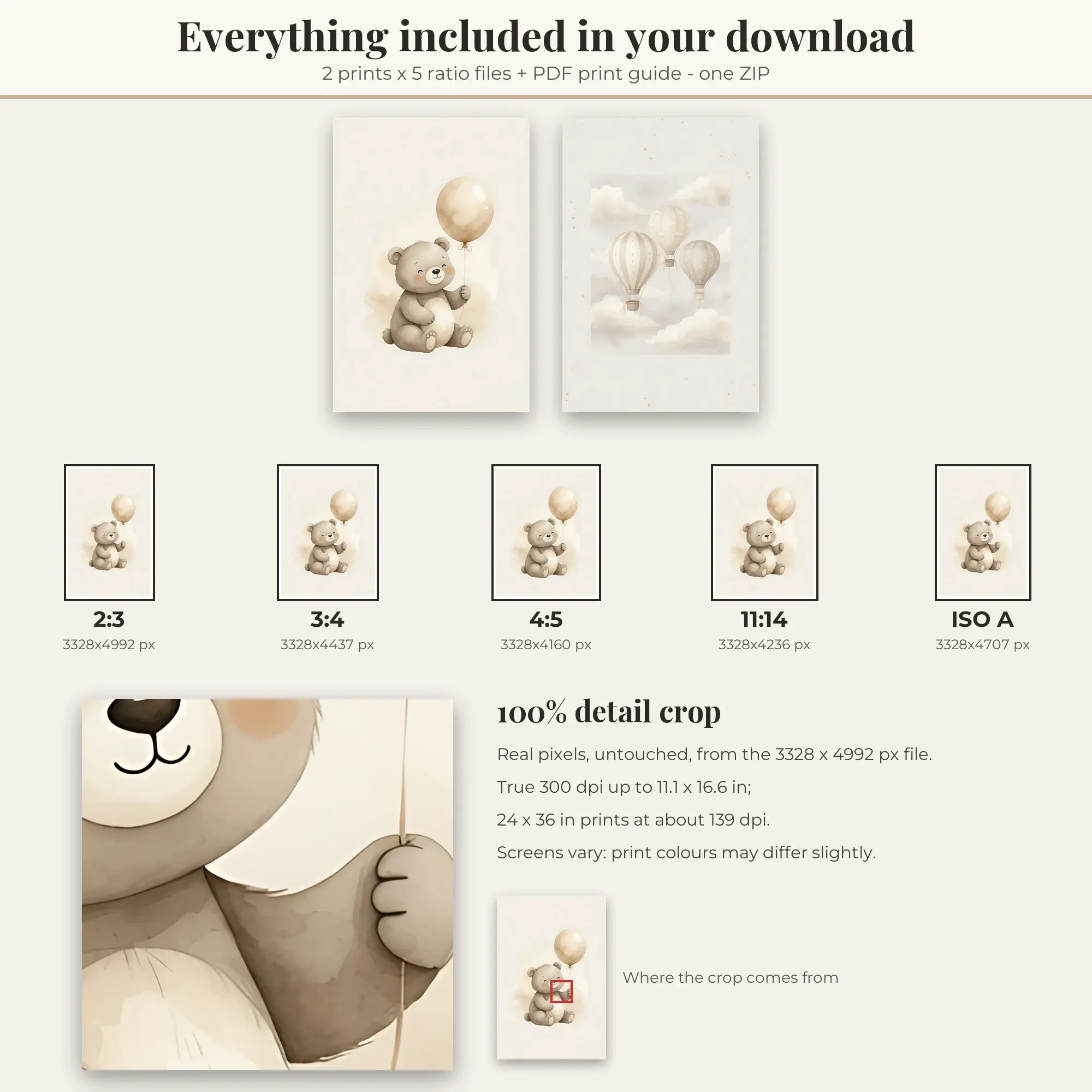 Nursery Set of 2: Baby Bear, Neutral Cream, preview 2 of 2