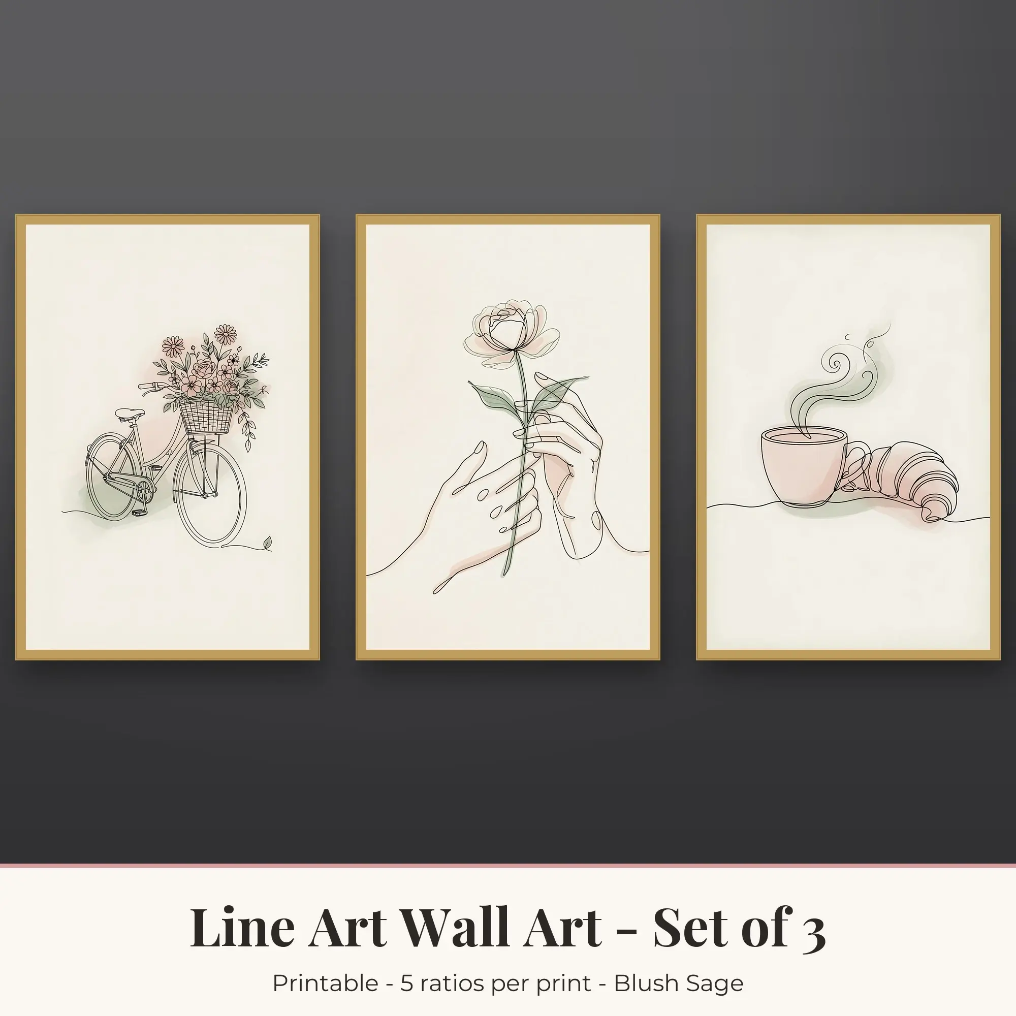 Line Art Set of 3: Coffee Cup, Blush Sage preview