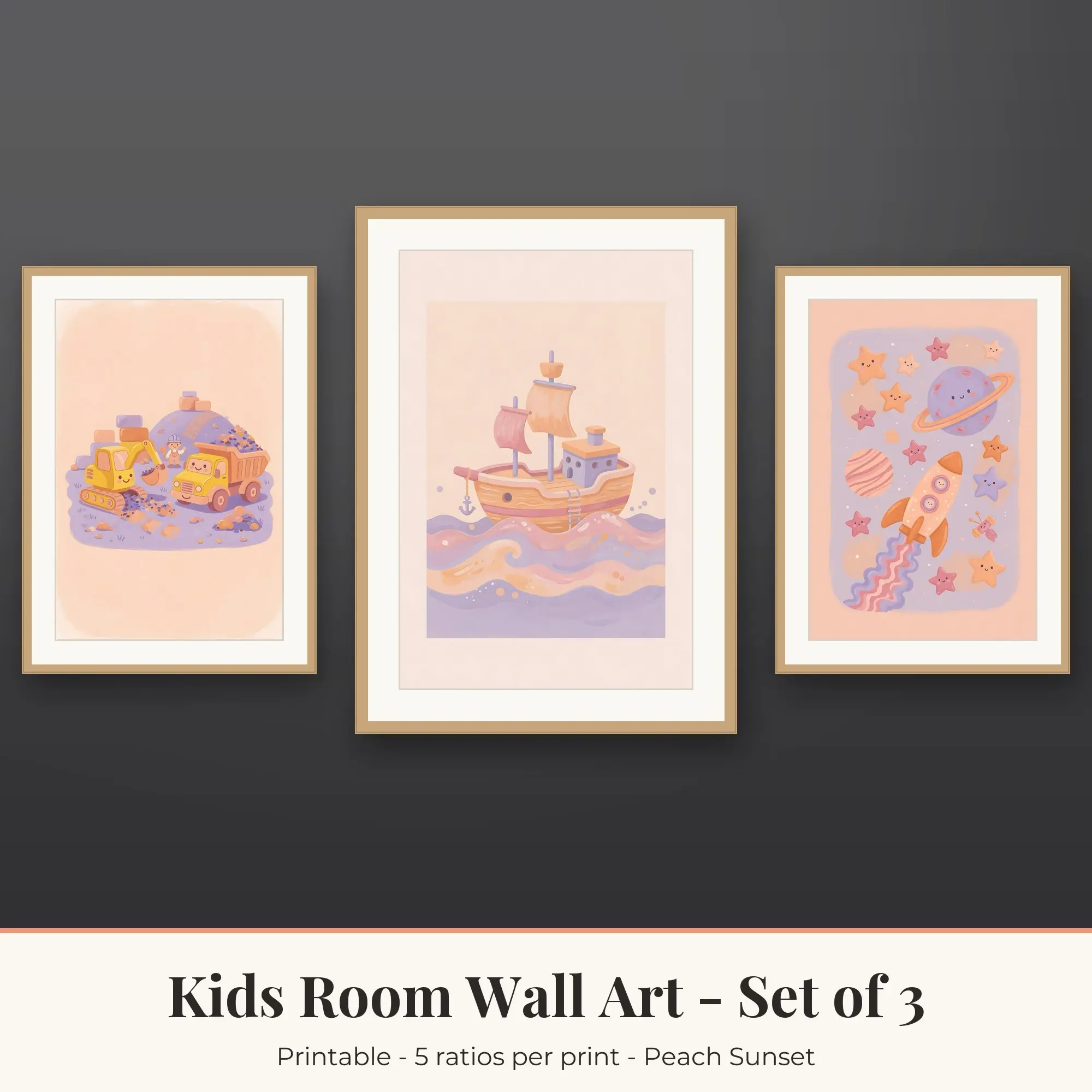 Pirate Ship Kids Room Set of 3 - Peach Sunset preview