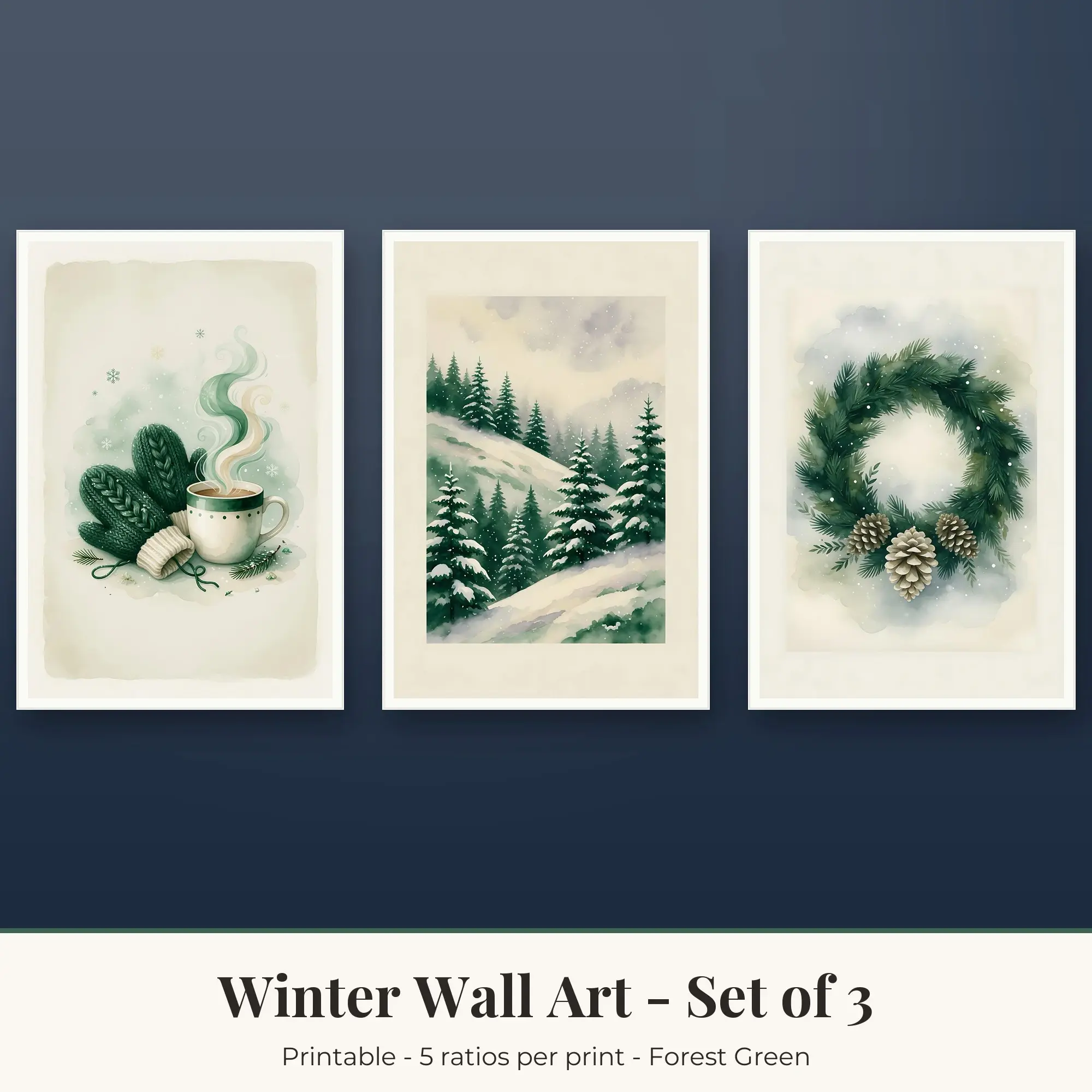 Snowy Pines Winter Set of 3 - Forest Green preview
