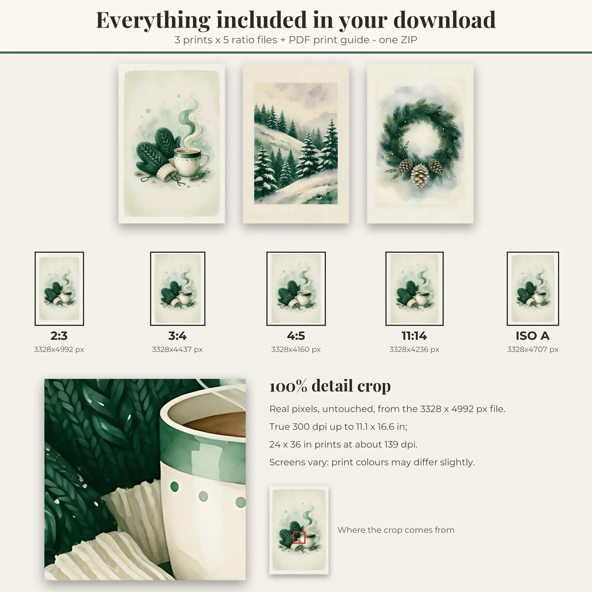 Snowy Pines Winter Set of 3 - Forest Green, preview 2 of 2