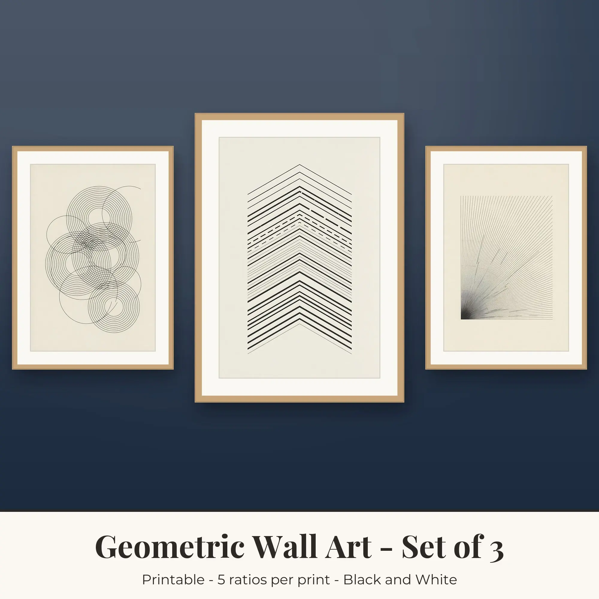 Geometric Set of 3: Arrow Lines, Black and White preview