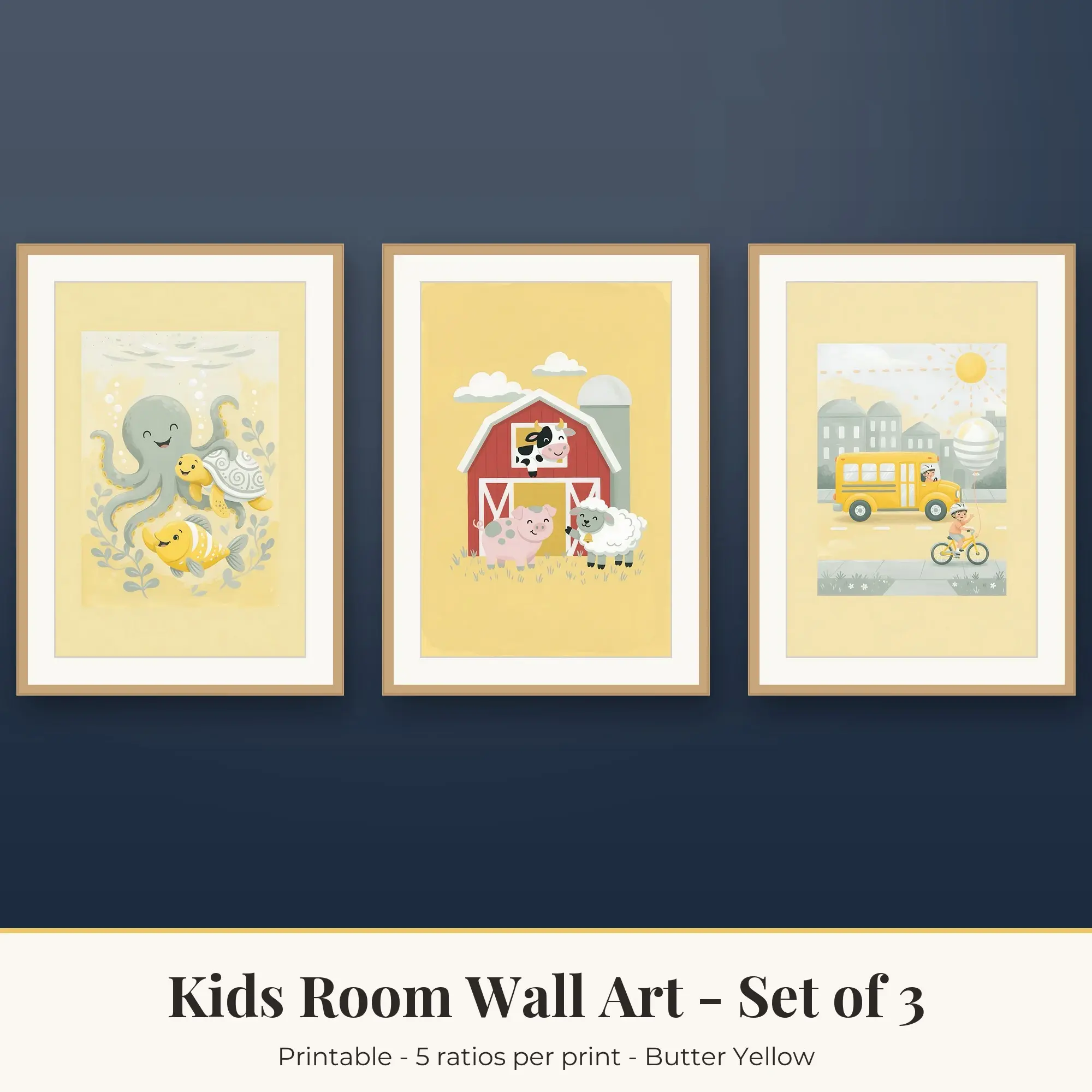 City Vehicles Kids Room Set of 3 - Butter Yellow preview