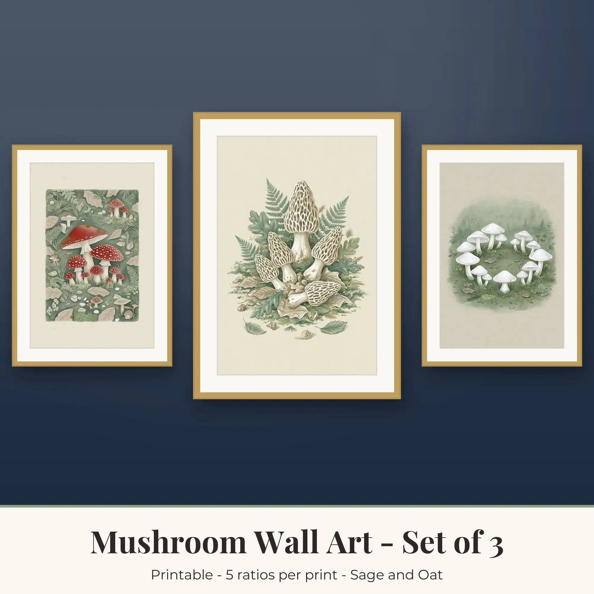 Mushroom Wall Art Set of 3: Fairy Ring, Sage and Oat preview