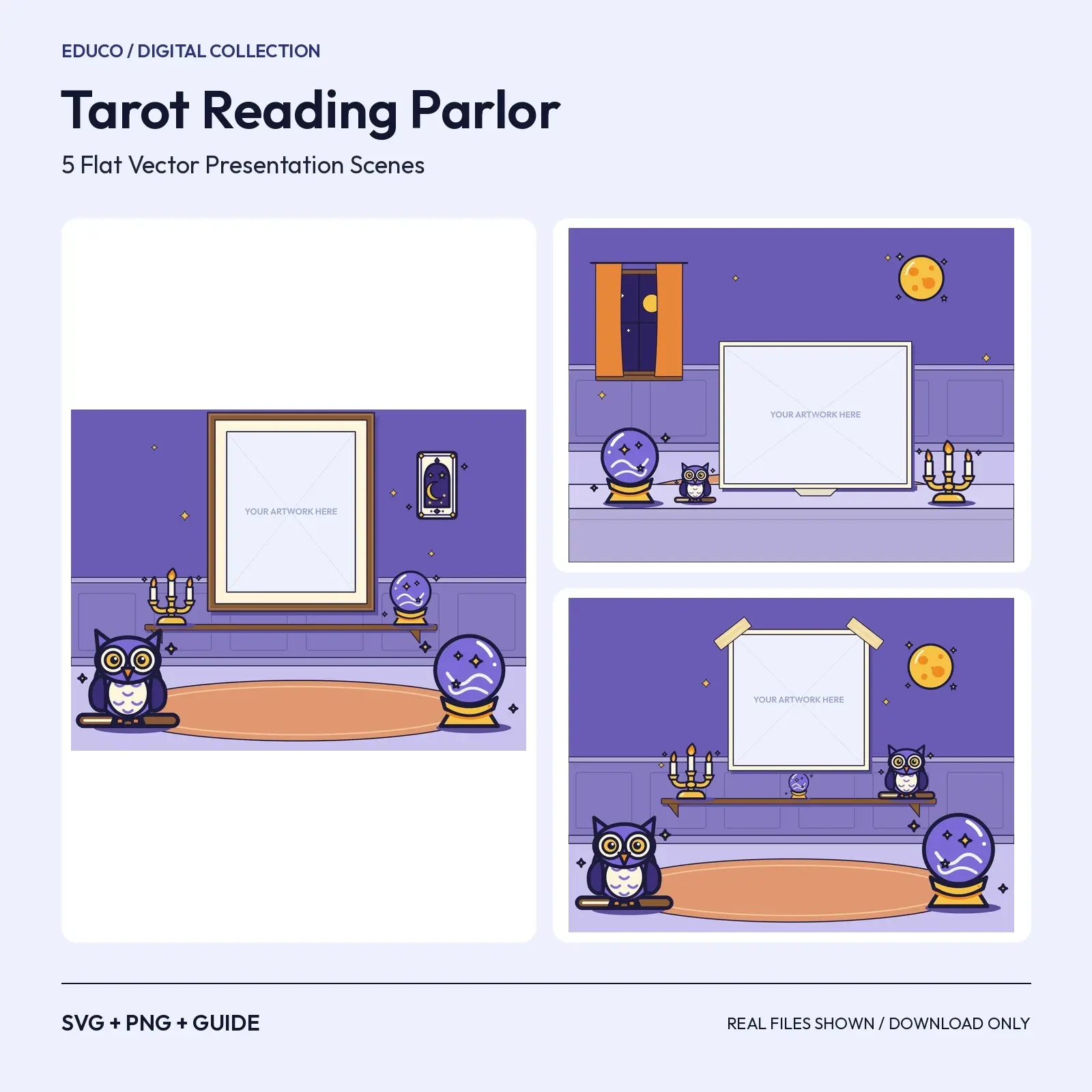 Tarot Reading Parlor – 5 Flat Vector Witchy Presentation Scenes preview