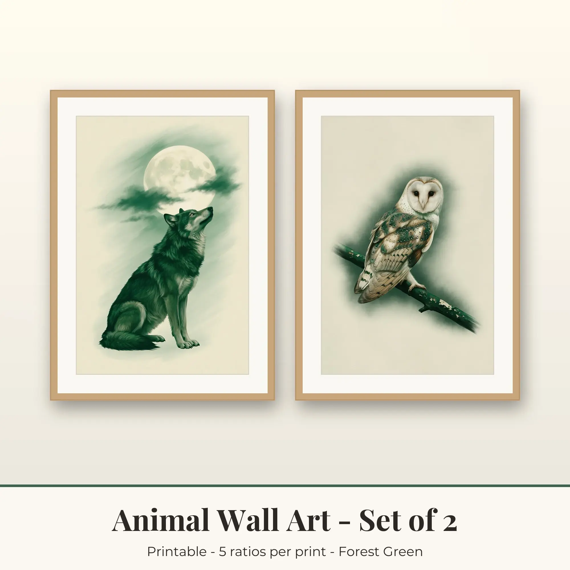 Wolf Howl and Barn Owl Animal Prints Set of 2, Printable Wall Art preview