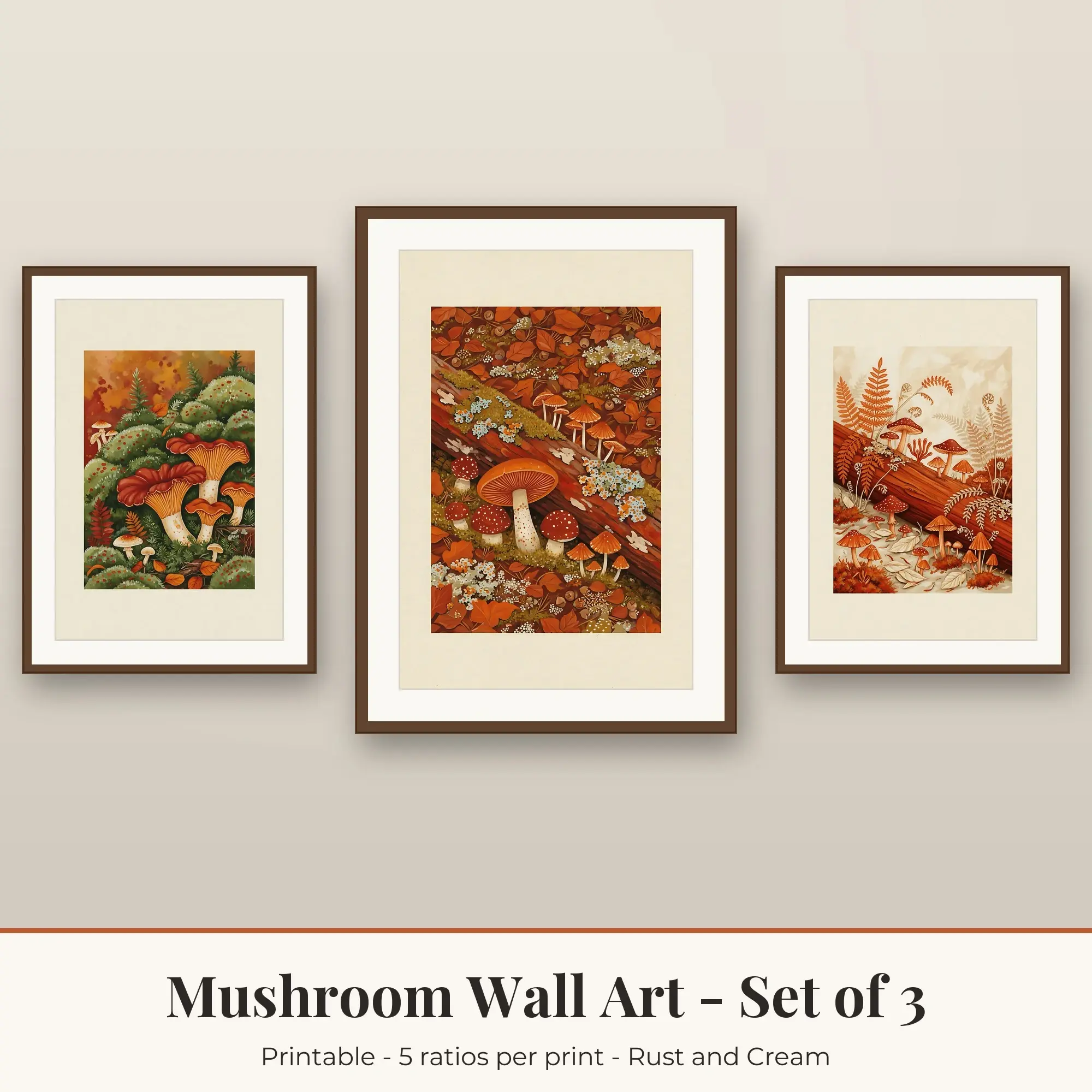 Lichen Log Mushroom Set of 3 - Rust and Cream preview