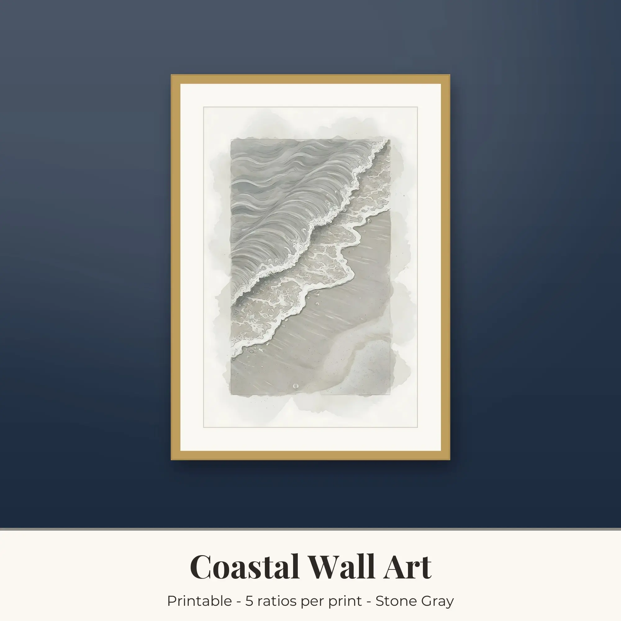 Beach Waves Coastal Print - Stone Gray preview