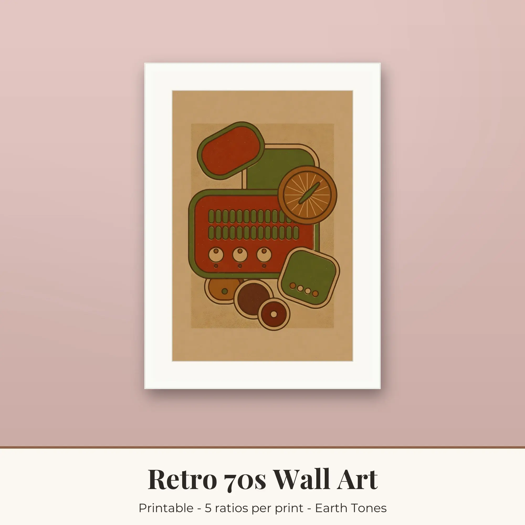 Retro 70s Wall Art Print, Earth Tones Cassette Shapes preview