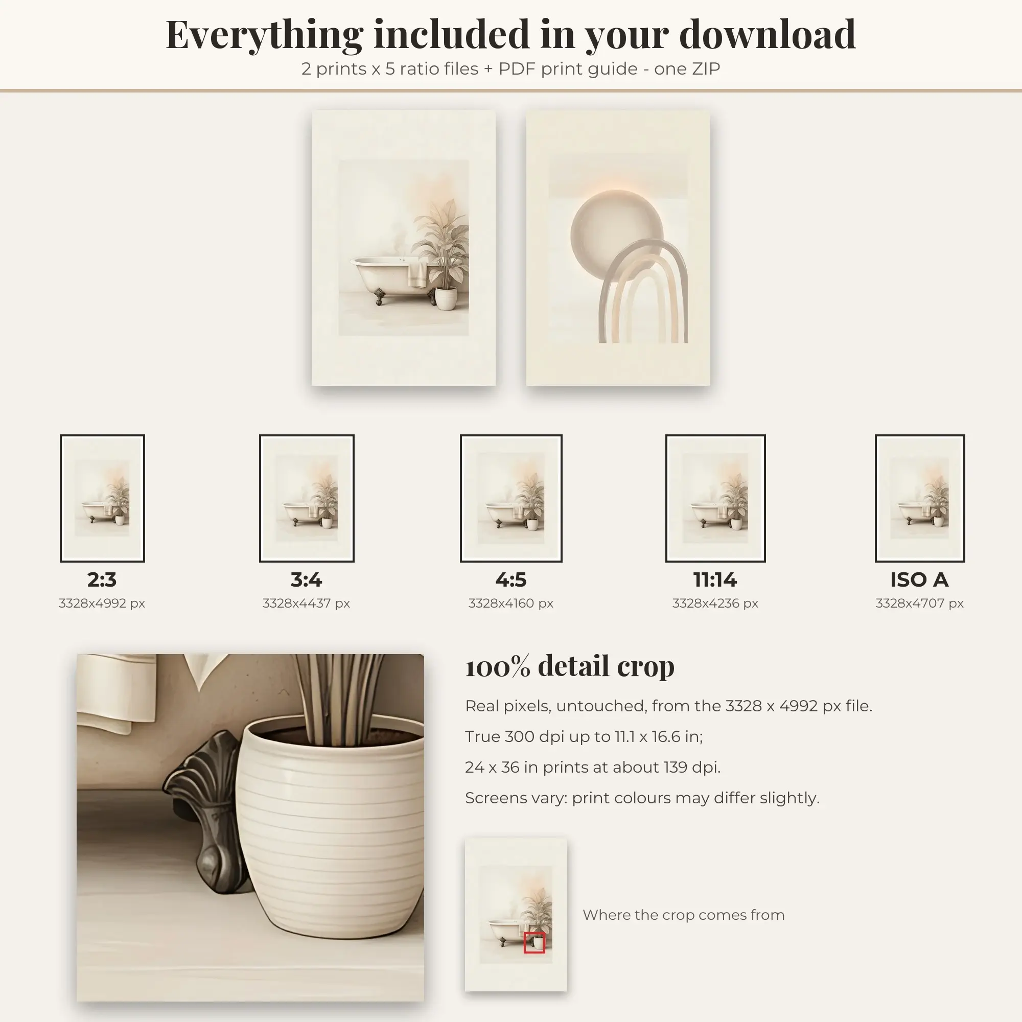 Bathroom Wall Art Set of 2: Soft Arches, Neutral Cream, preview 2 of 2