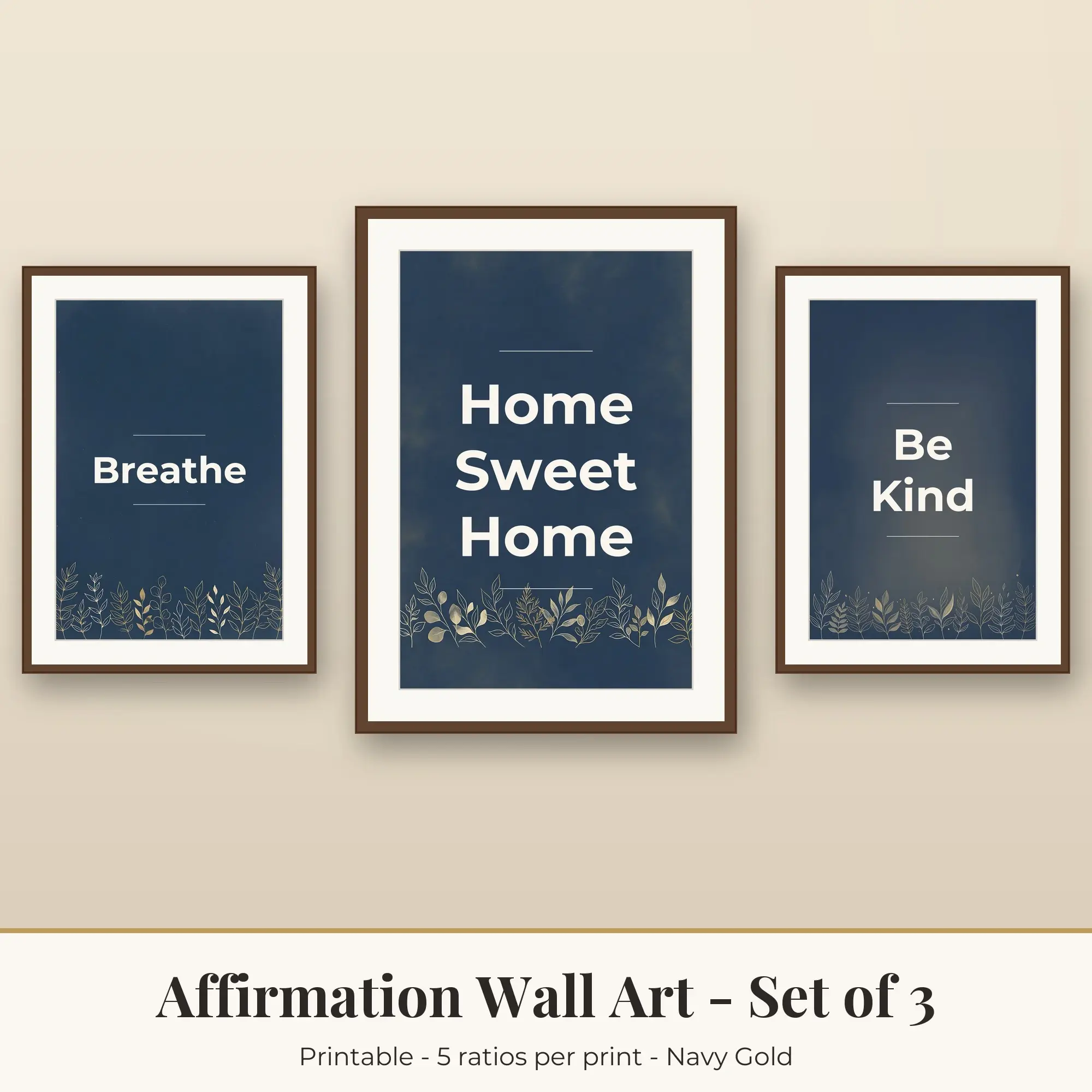Home Sweet Home Affirmation Set of 3 - Navy Gold preview