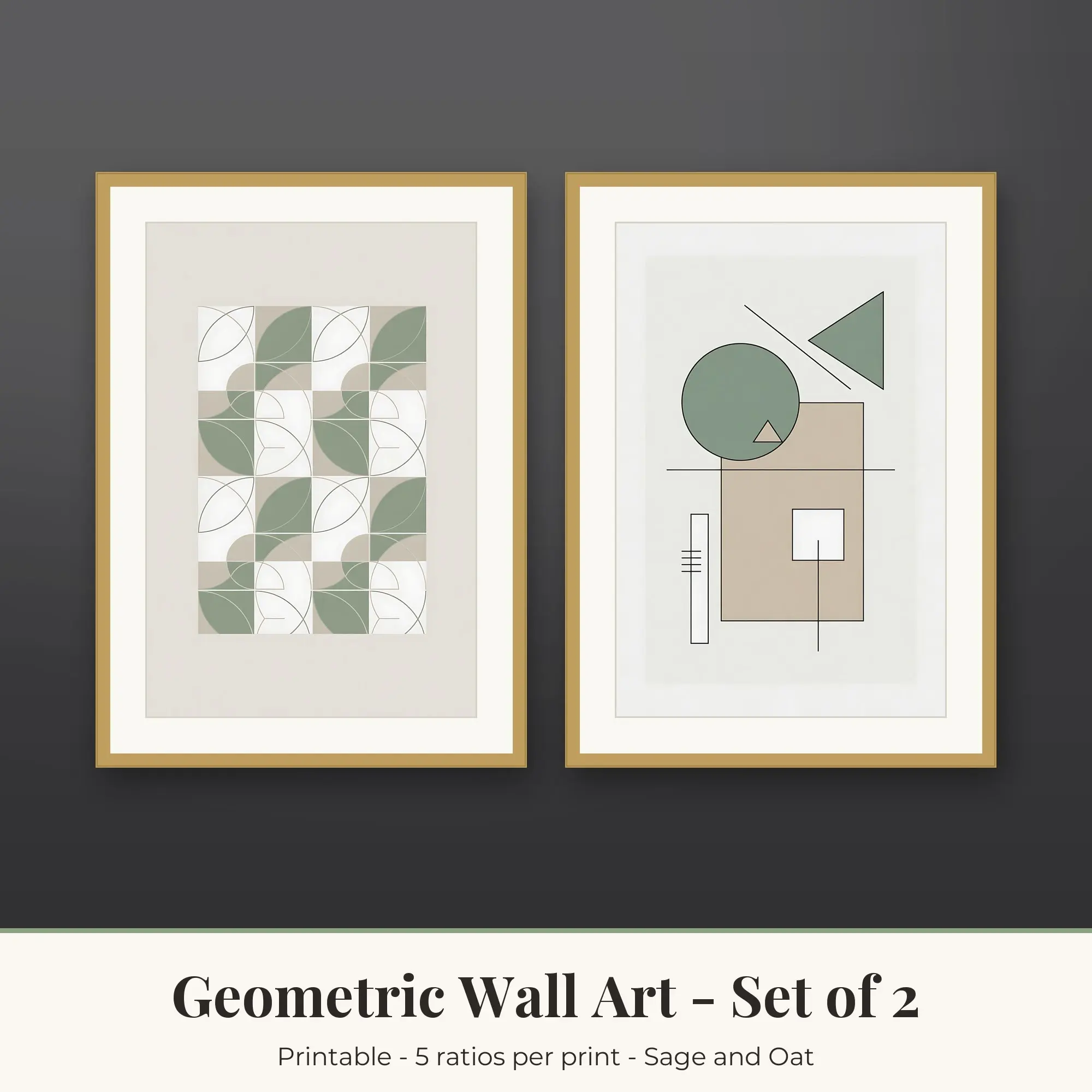 Geometric Printable Art Set of 2: Quarter Circles and Modernist Shapes preview