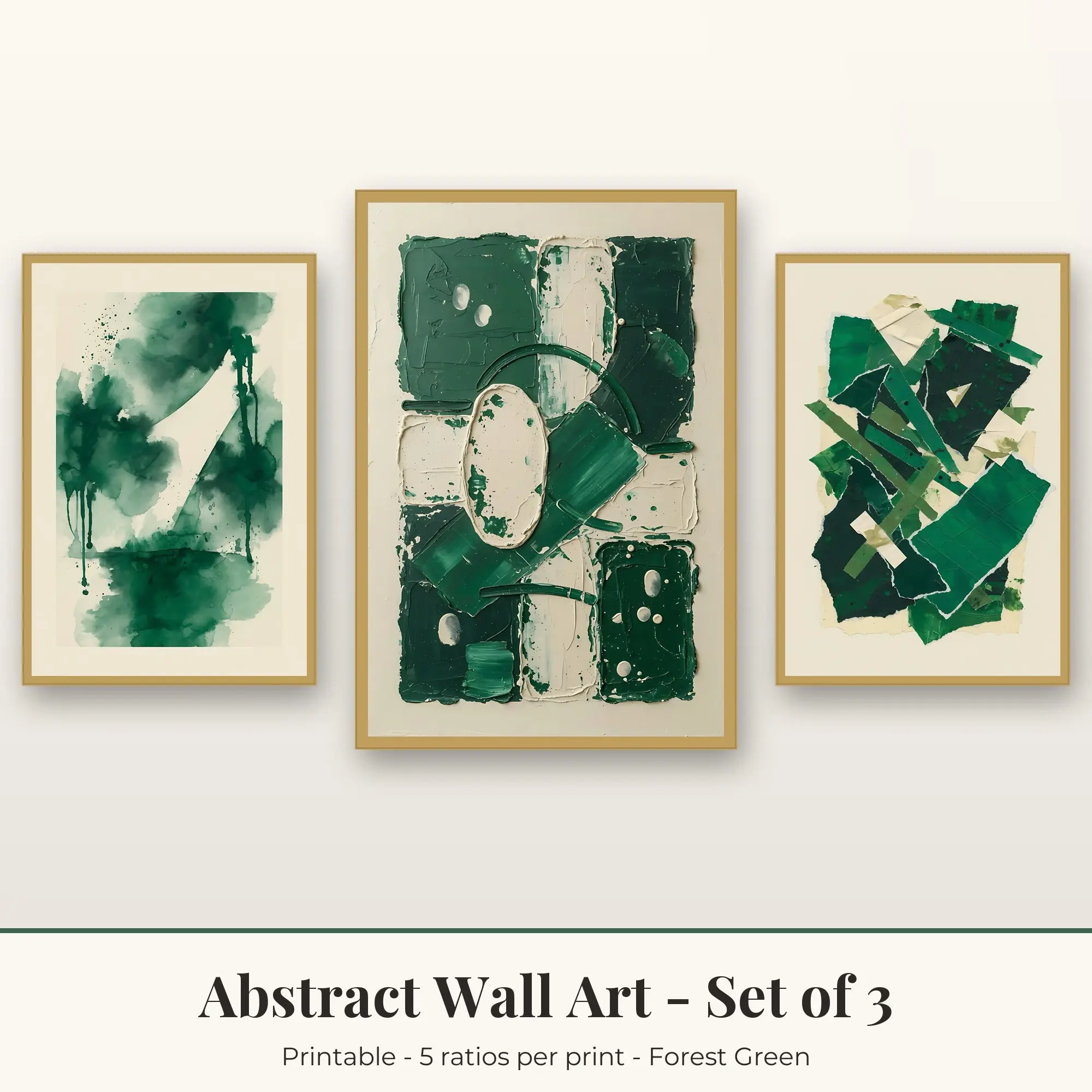Abstract Set of 3: Torn Paper, Forest Green preview
