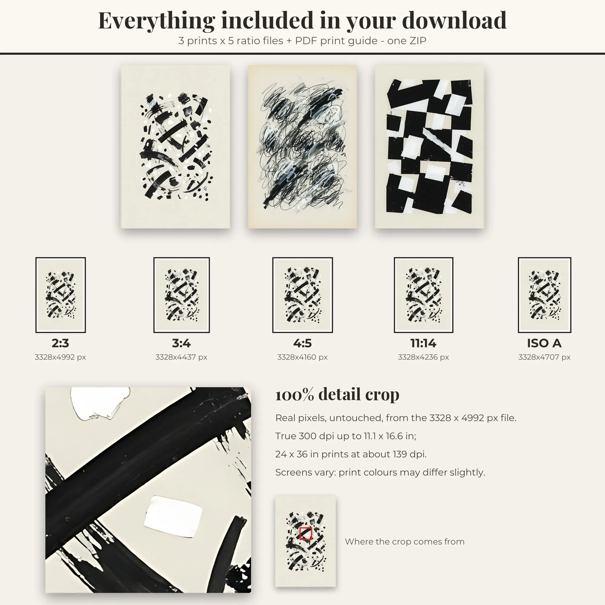 Abstract Set of 3: Geometric Blocks, Black and White, preview 2 of 2