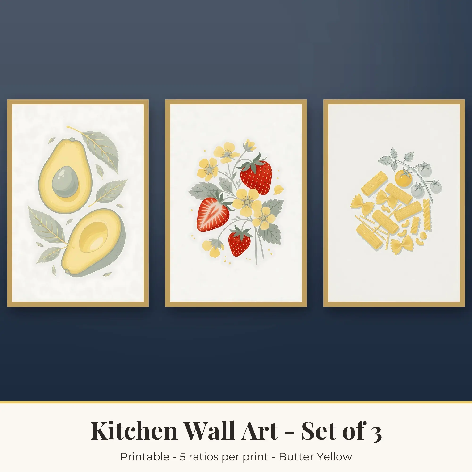 Kitchen Wall Art Set of 3: Avocado, Butter Yellow preview