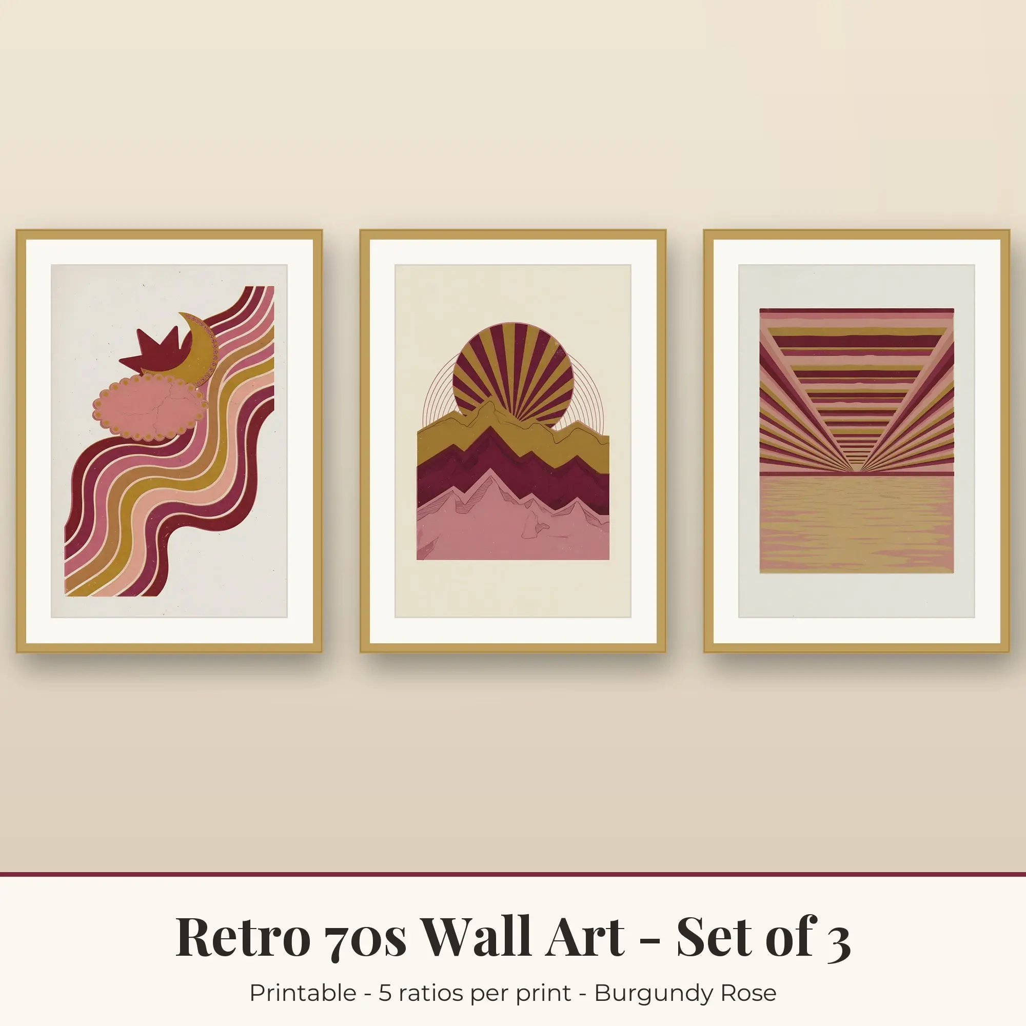 Retro Sunset Retro 70s Set of 3 - Burgundy Rose preview