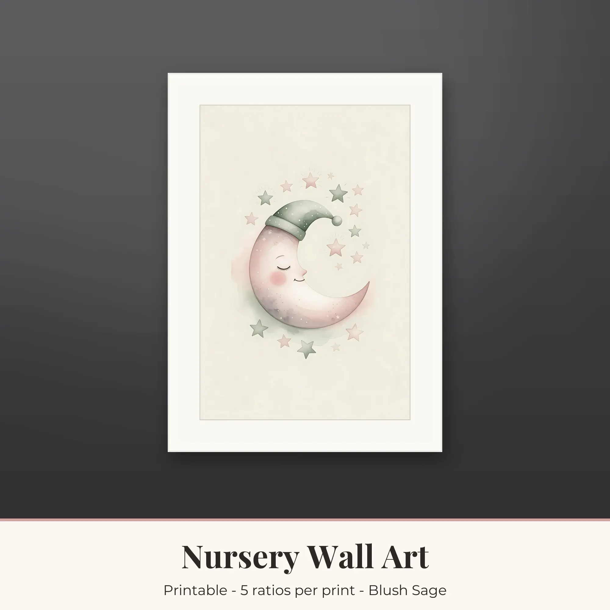 Nursery Wall Art Print, Starry Moon, Printable preview
