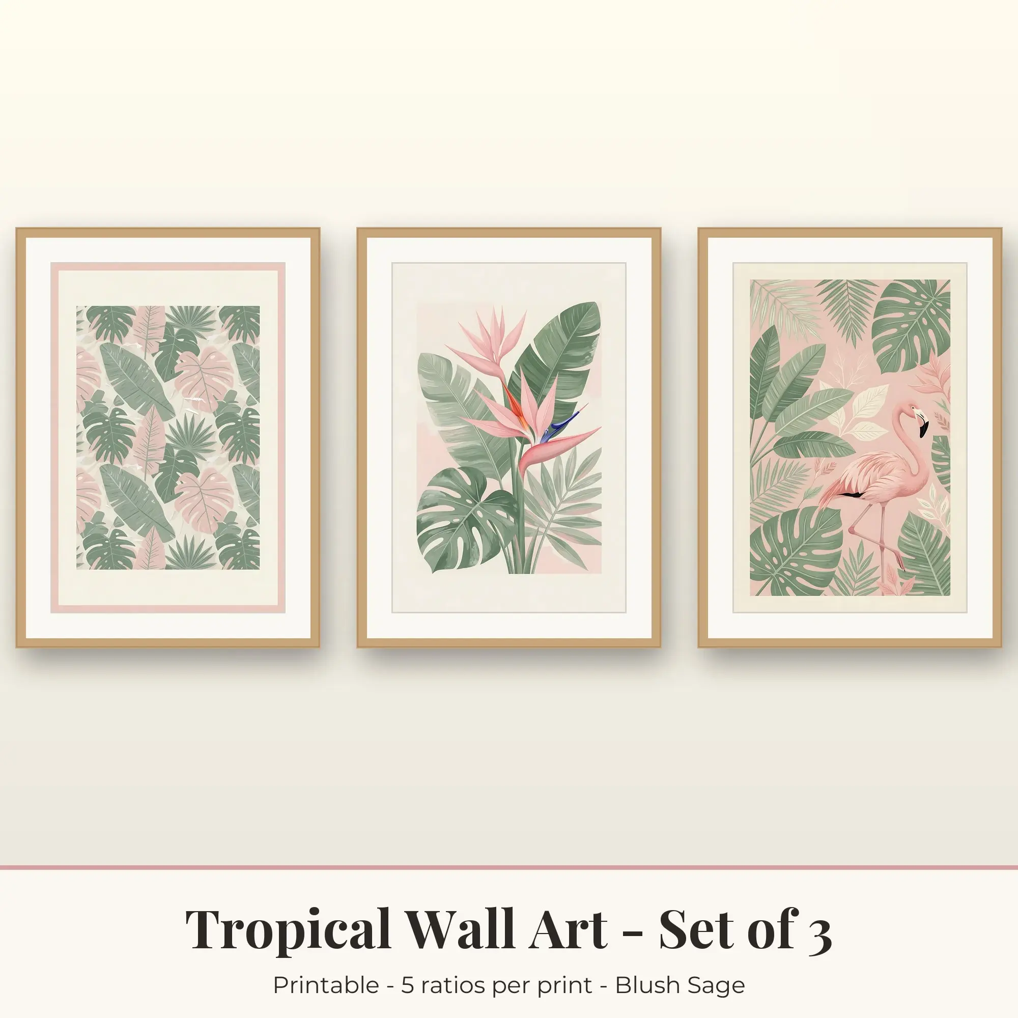 Tropical Set of 3: Bird of Paradise, Blush Sage preview