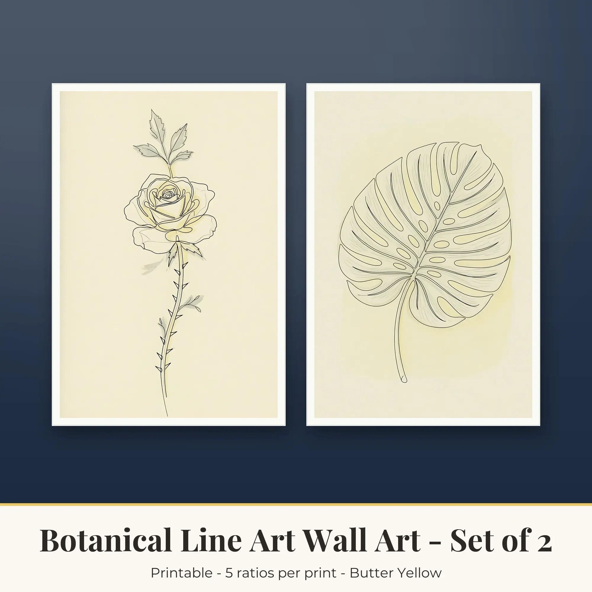Botanical Line Art Wall Art Set of 2: Monstera, Butter Yellow preview