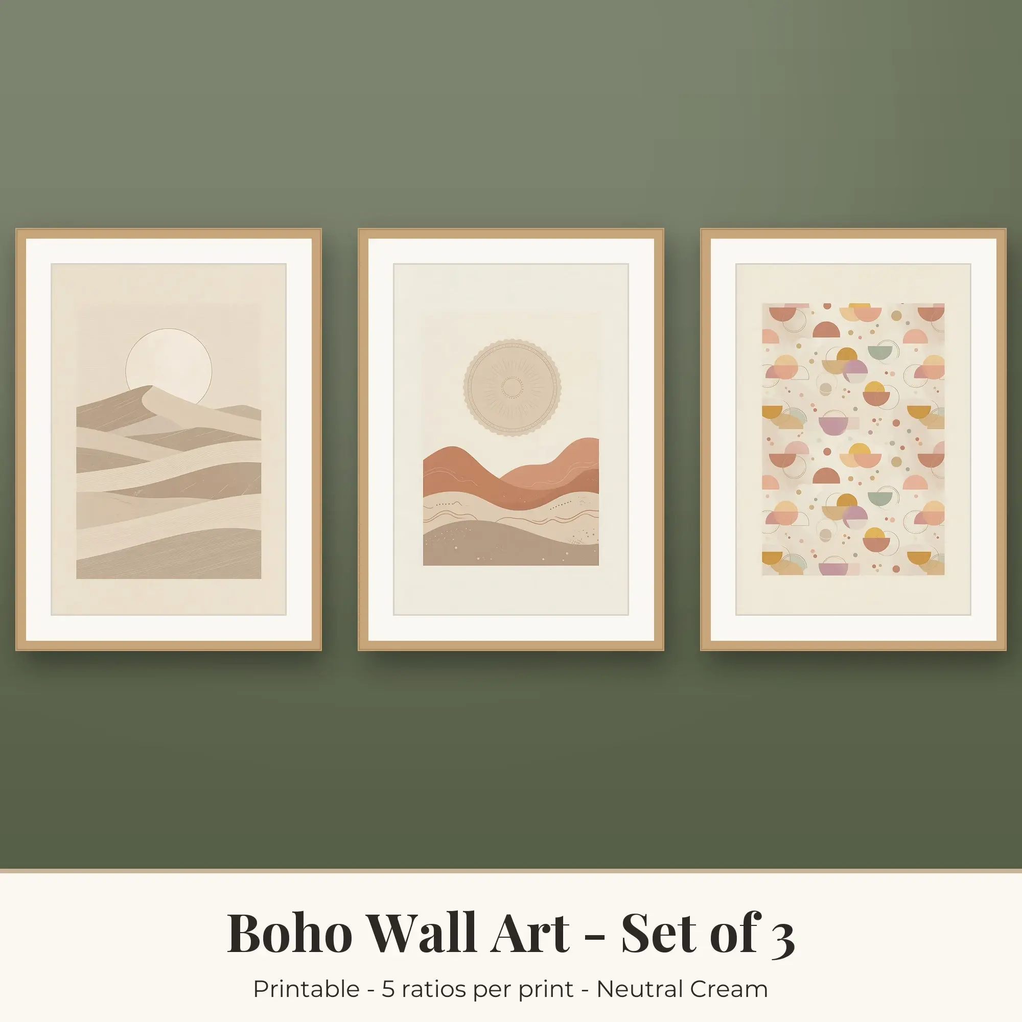 Boho Wall Art Set of 3: Dune Stripes, Neutral Cream preview