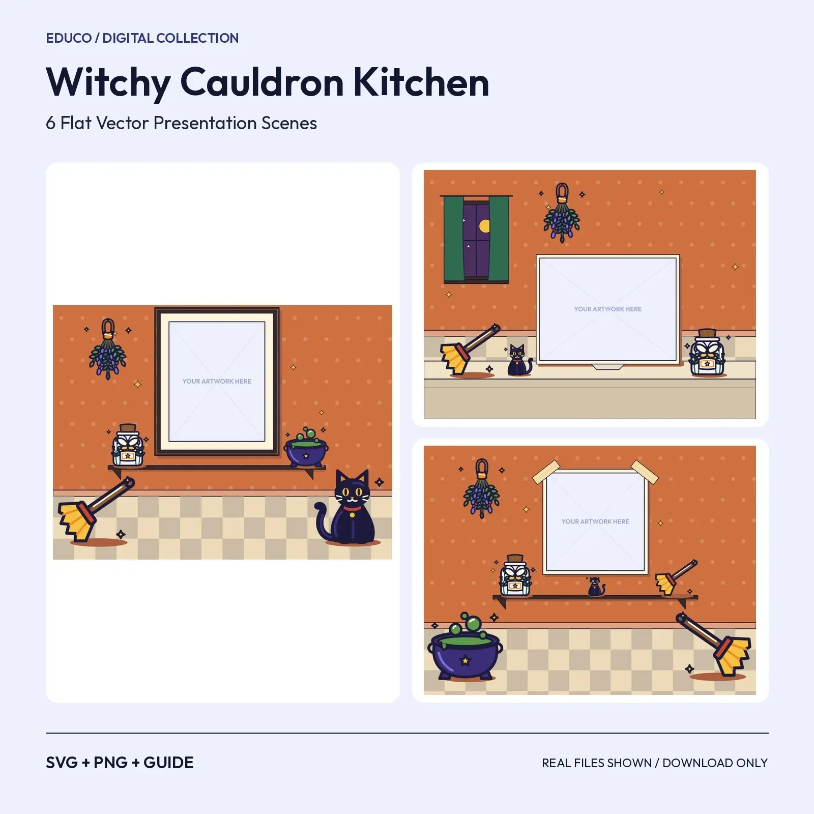 Witchy Cauldron Kitchen – 6 Flat Vector Witchy Presentation Scenes preview